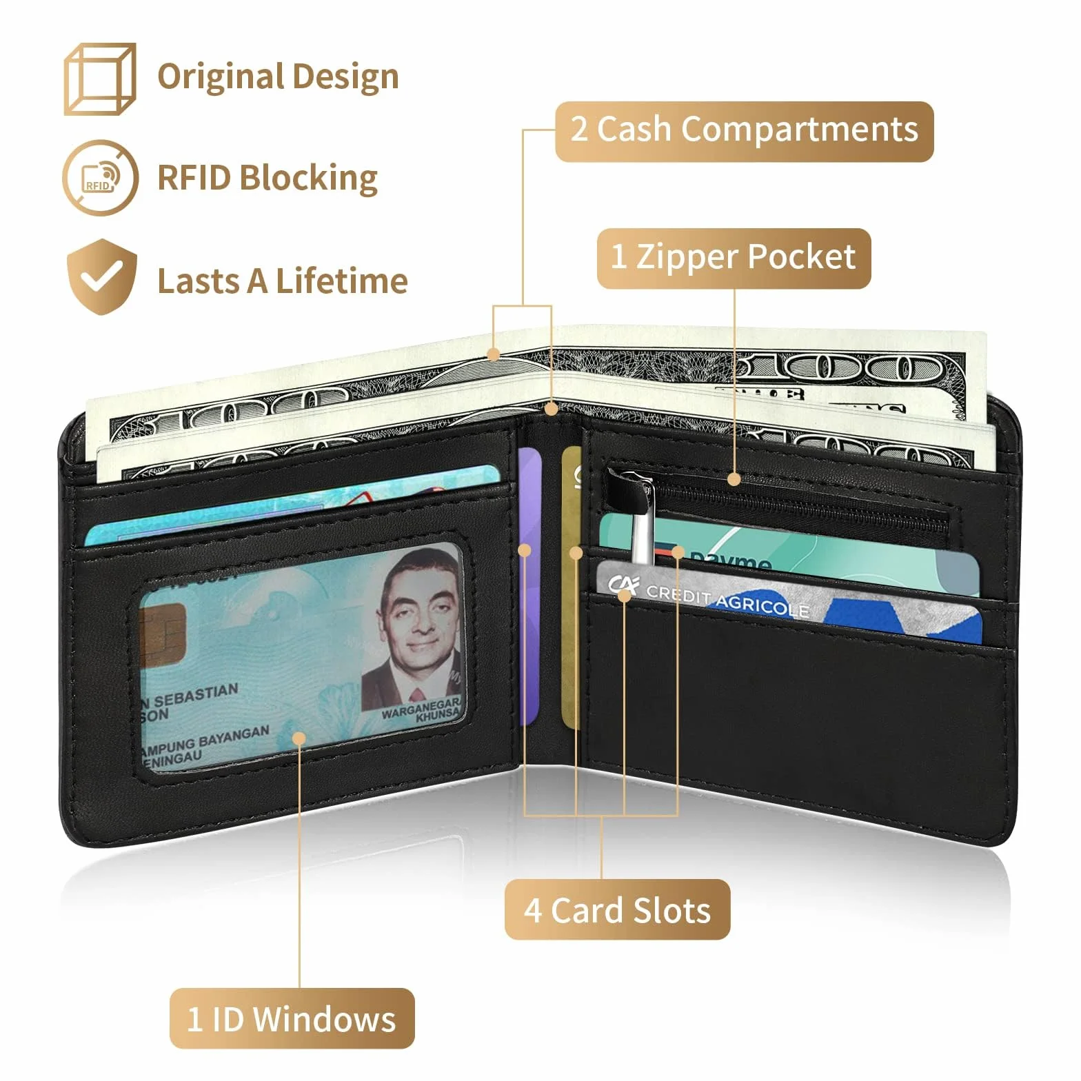 Portefeuille en cuir pour adolescent avec blocage RFID et porte-cartes