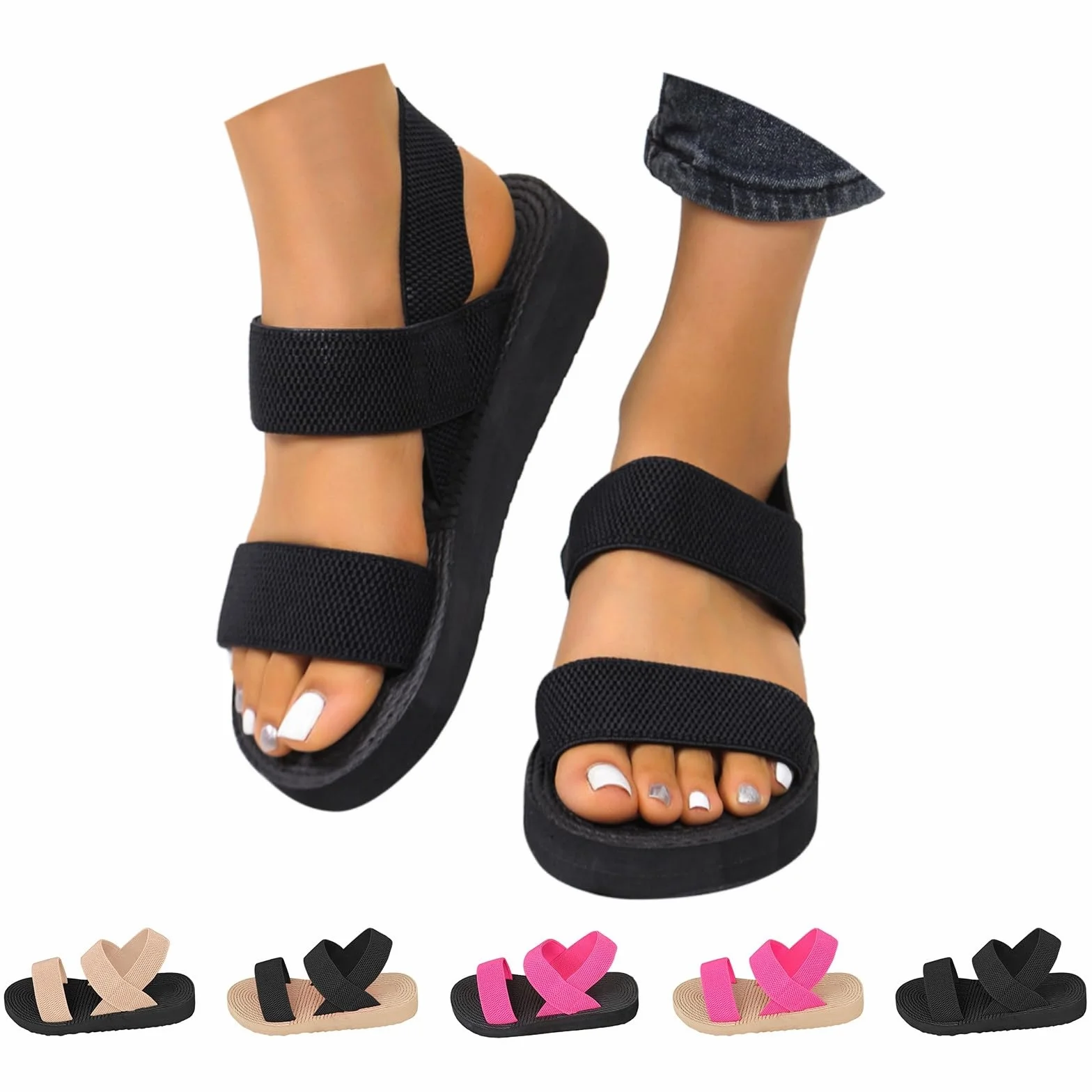 Sandales Femme Plateforme Compensées Backstrap Été Bout Ouvert