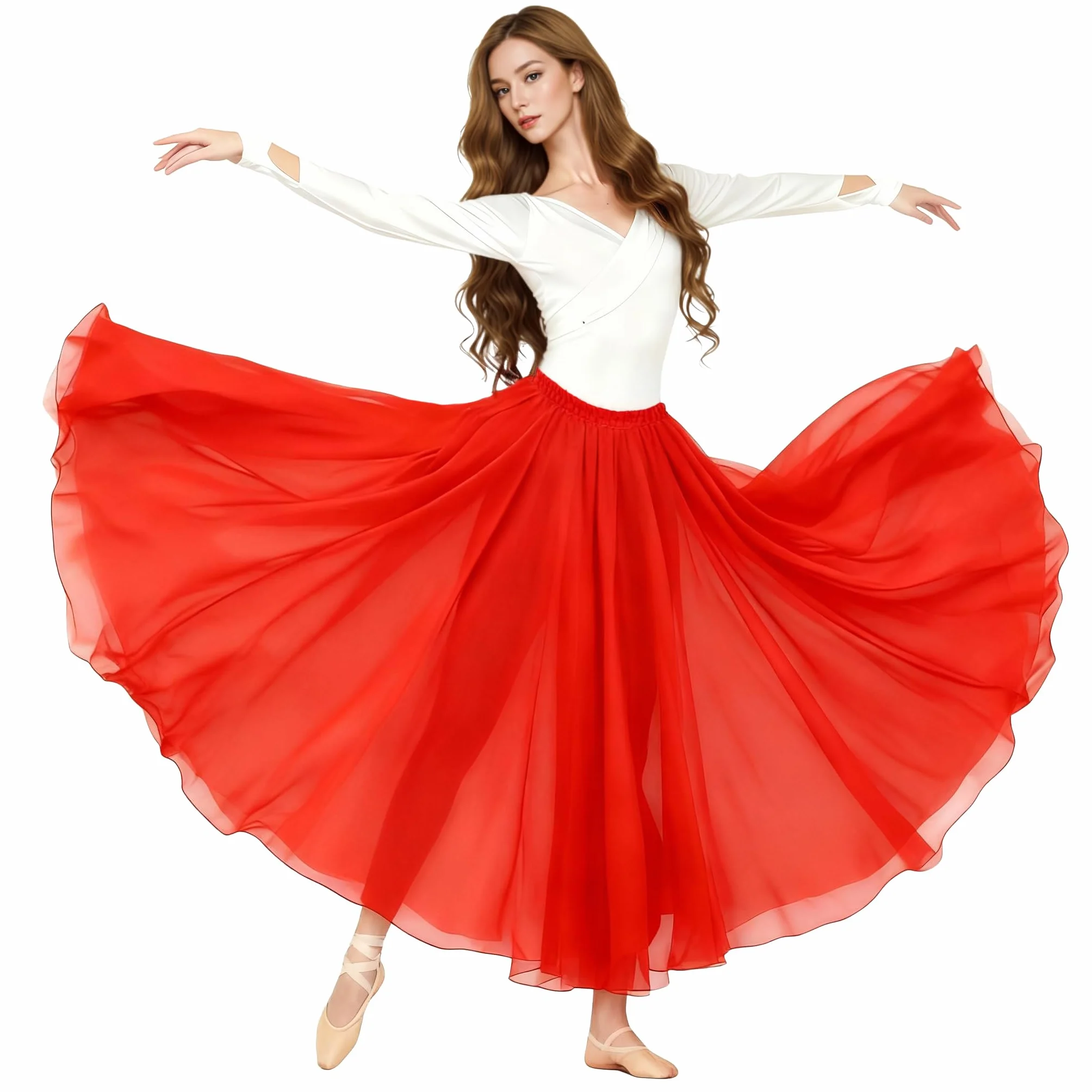 Jupe Danse Orientale en Chiffon pour Femme, Jupe Flamenco Danse du Ventre
