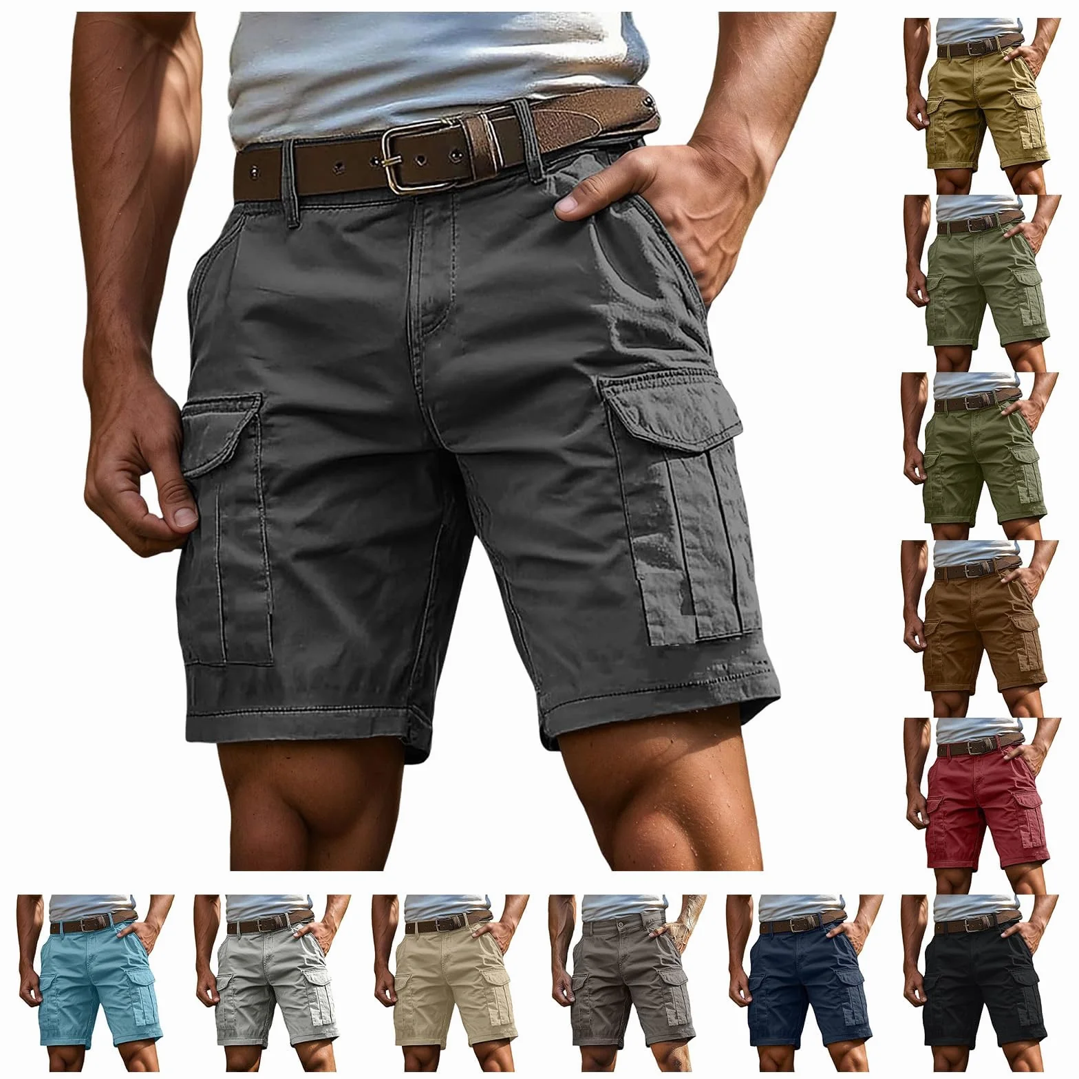 Short Cargo Homme Bermuda Travail Coton Ceinture Elastique Grande Taille