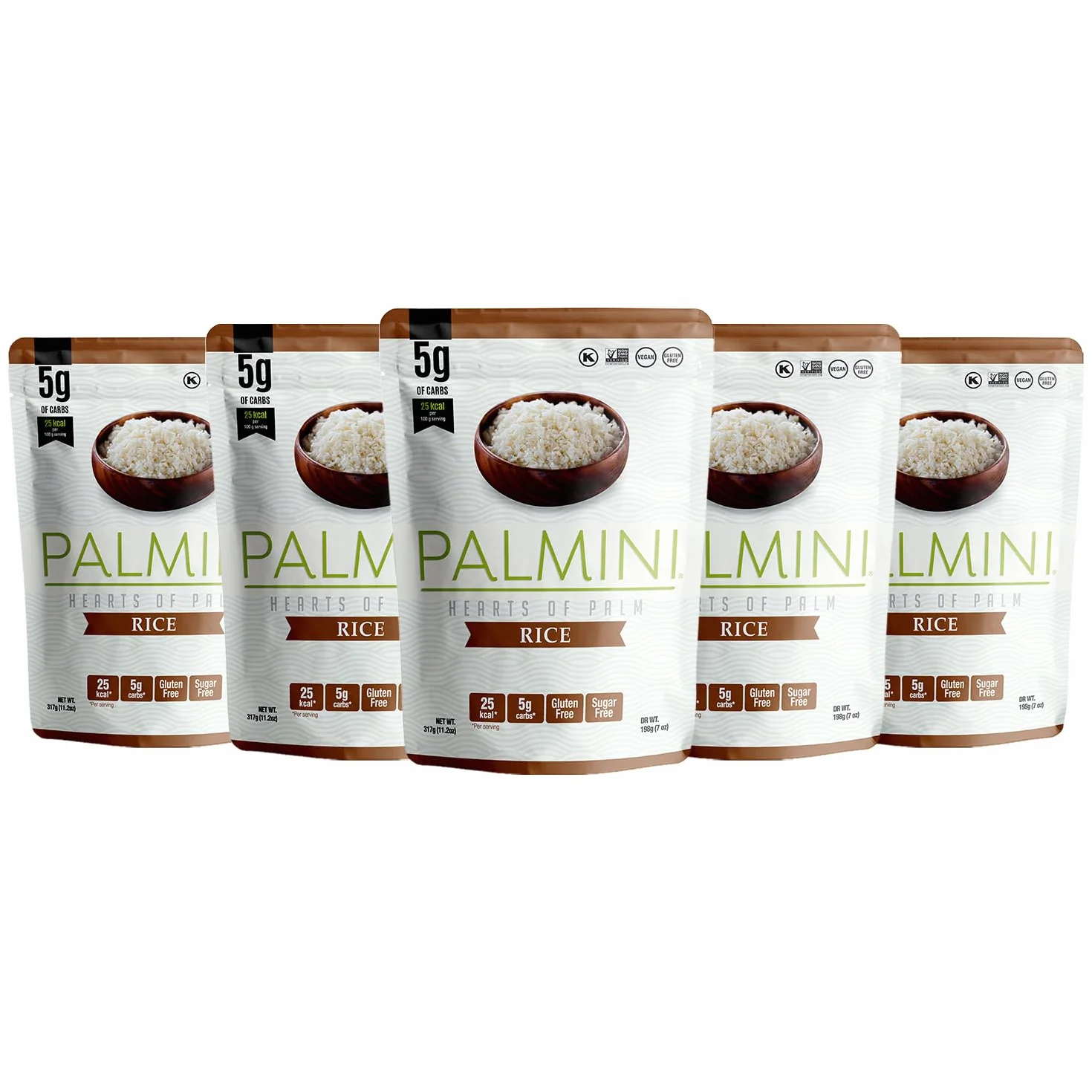 PALMINI Riz - Cœurs de palmier – Vegan | Sans OGM – Faible en calories – Faible en glucides – Keto – Sans Sucre – Casher – 338g | (Pack de 6)