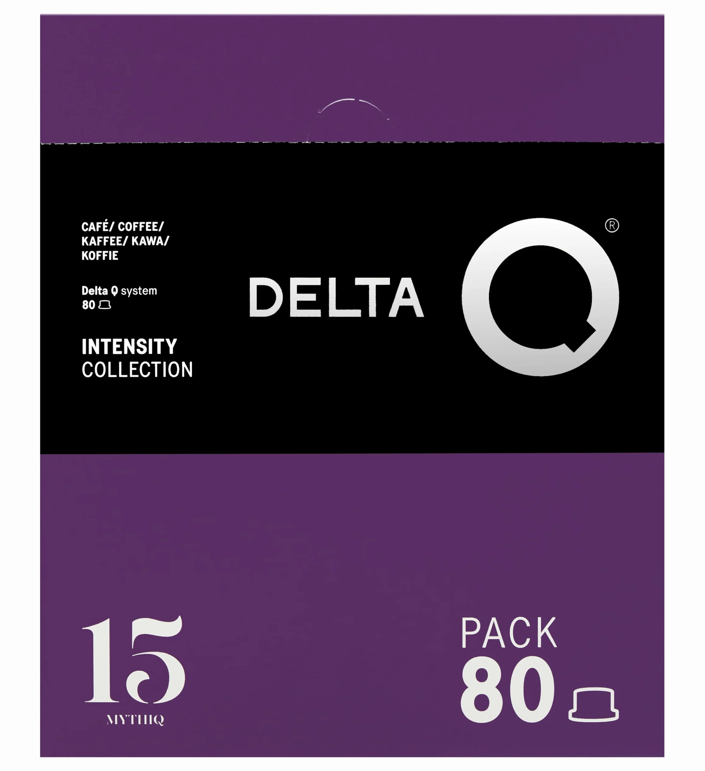 Delta Q 80 Capsules de Café MythiQ, Intensité 15 | Compatibles avec les Machines Delta Q, Espresso Intense aux Notes de Cacao, Chocolat et Noix Grillées, Fabriqué en Portugal