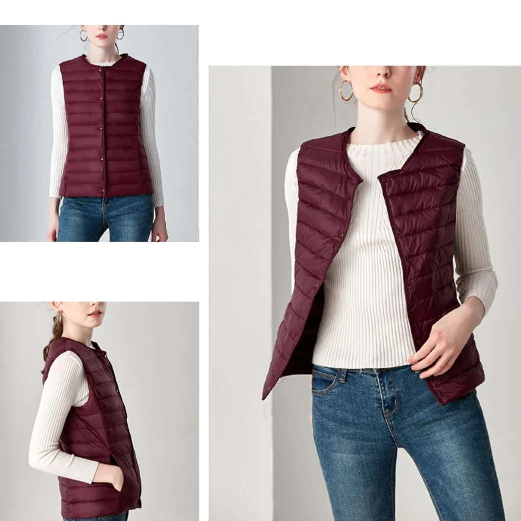Gilet en Duvet de Canard pour Femme Chaud Sans Manches Hiver