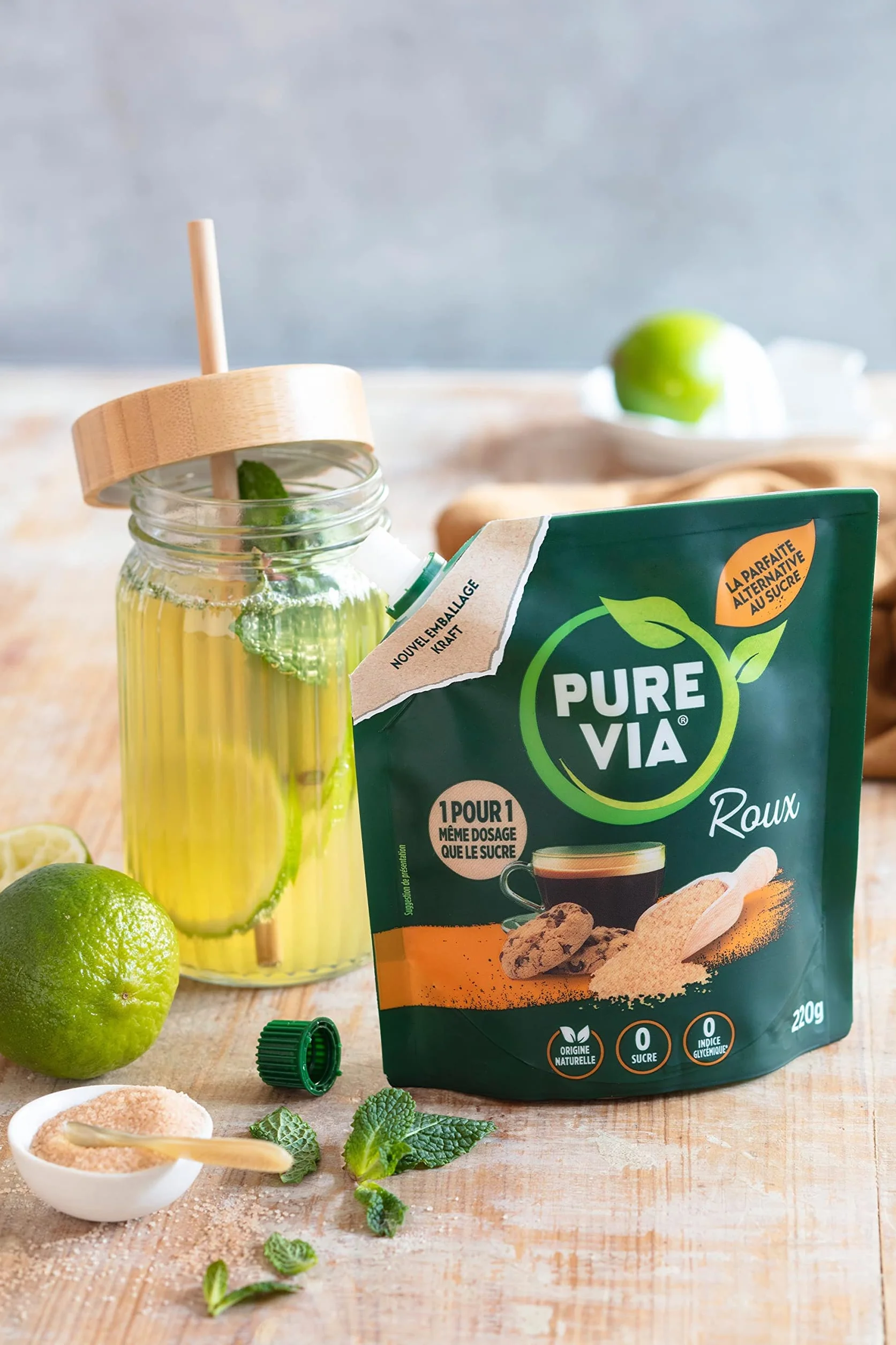 Pure Via Doypack Roux Alternative Naturelle au Sucre Roux, 220g