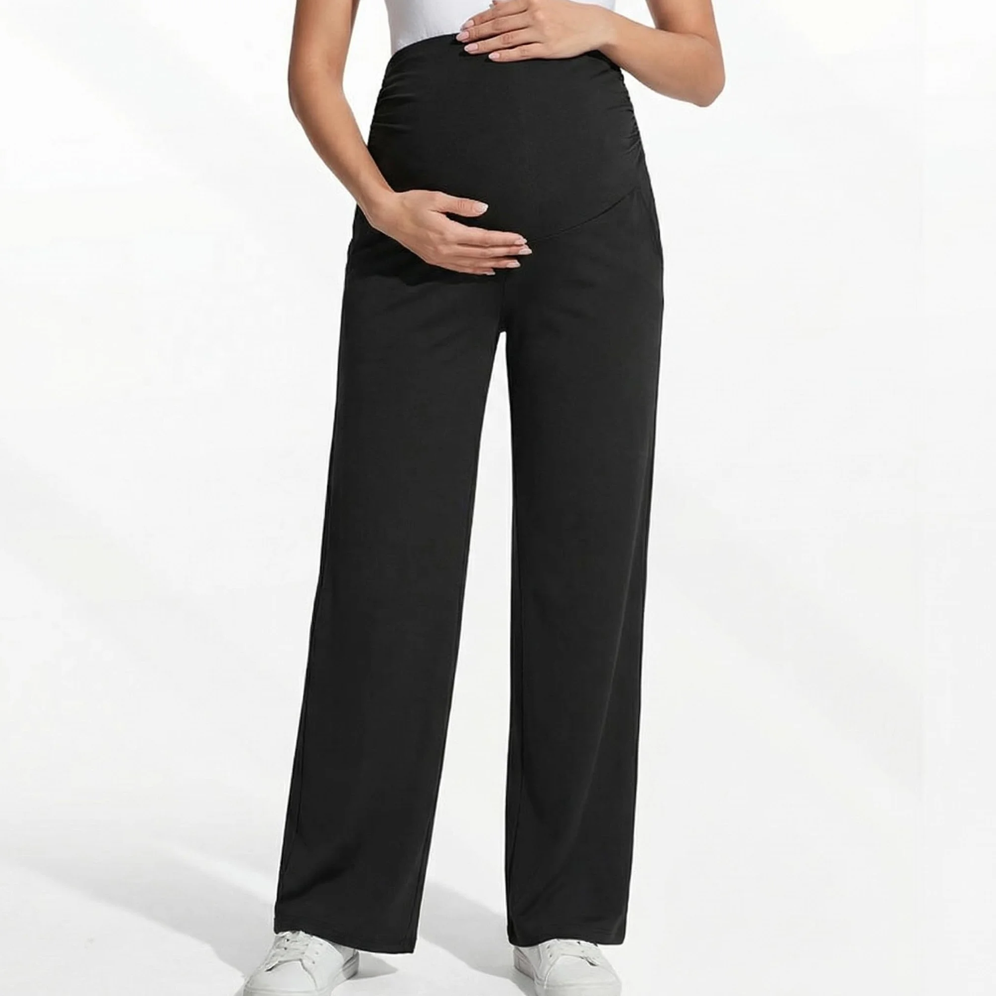 Pantalon de maternité à Jambes Larges pour Femme, Palazzo Doux avec Poches