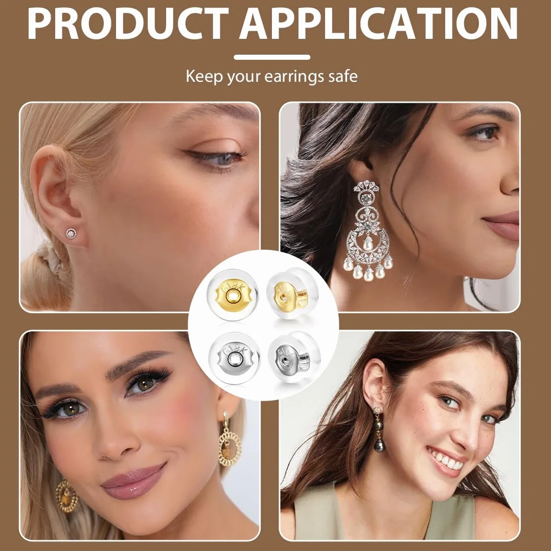 Fermoir Boucles d'Oreilles en Silicone Hypoallergénique 20 Pièces pour Oreilles Tombantes Non-Irritants