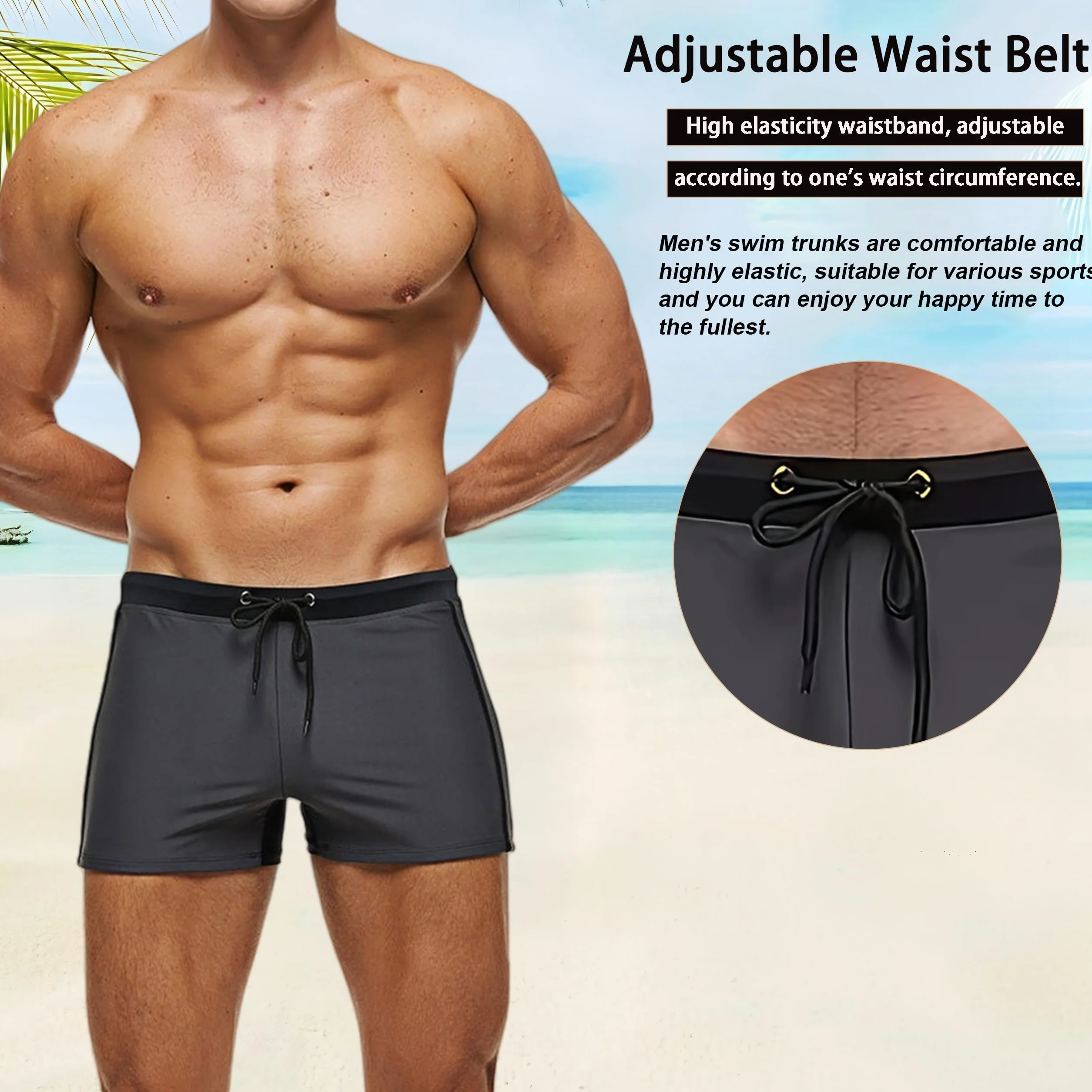 Maillot de Bain Homme Short de Bain Séchage Rapide Boxer de Plage avec Cordon de Serrage