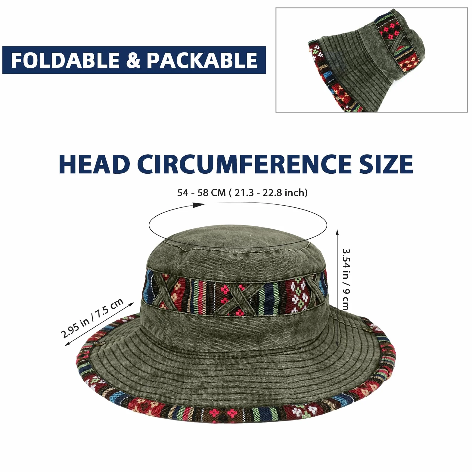 Chapeau Boonie en Denim Coton UPF 50+ Pliable Homme Femme