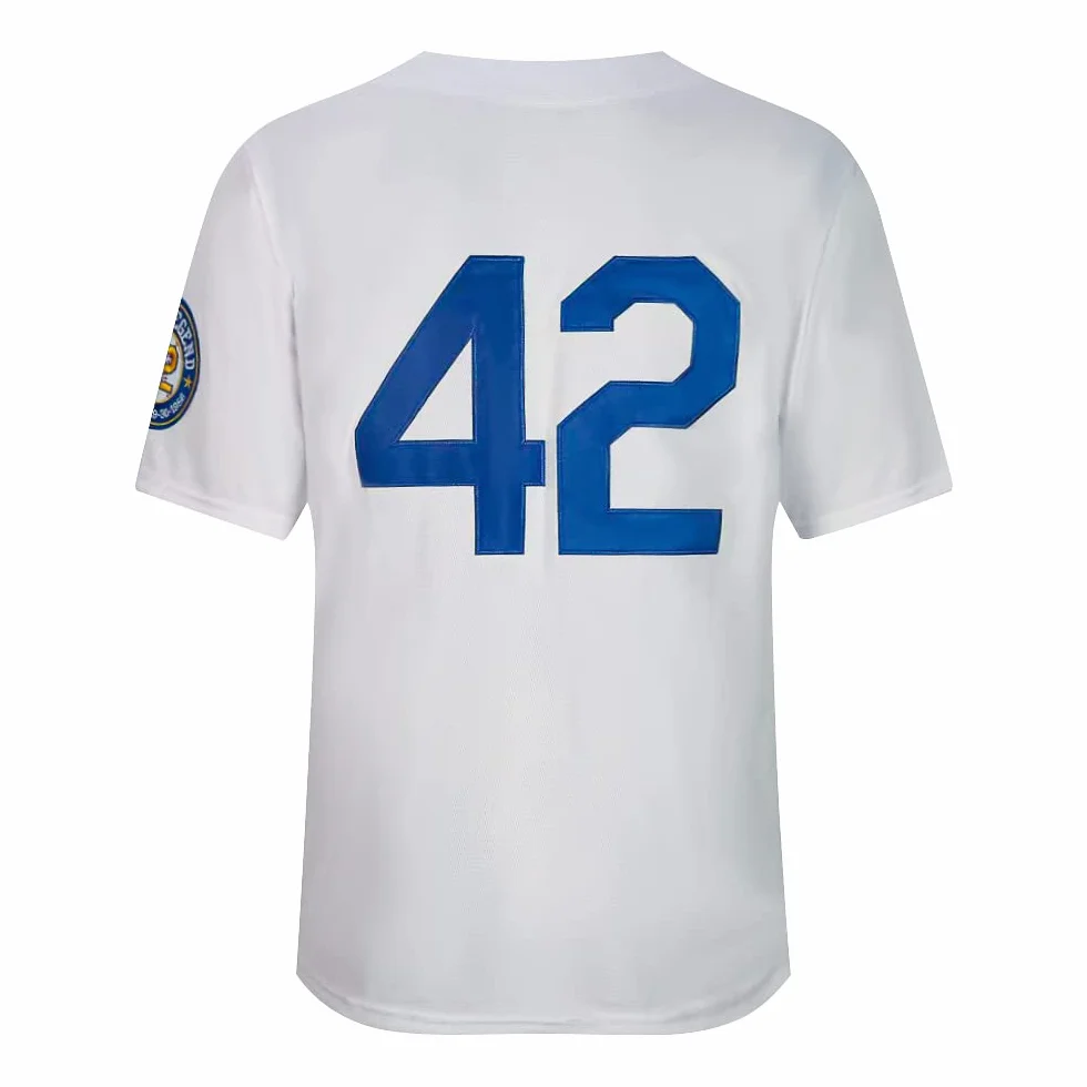 Maillot de Baseball Homme Black Legend Numéro 42 Vintage Brodé Rétro Lightsout, Blanc, Taille M