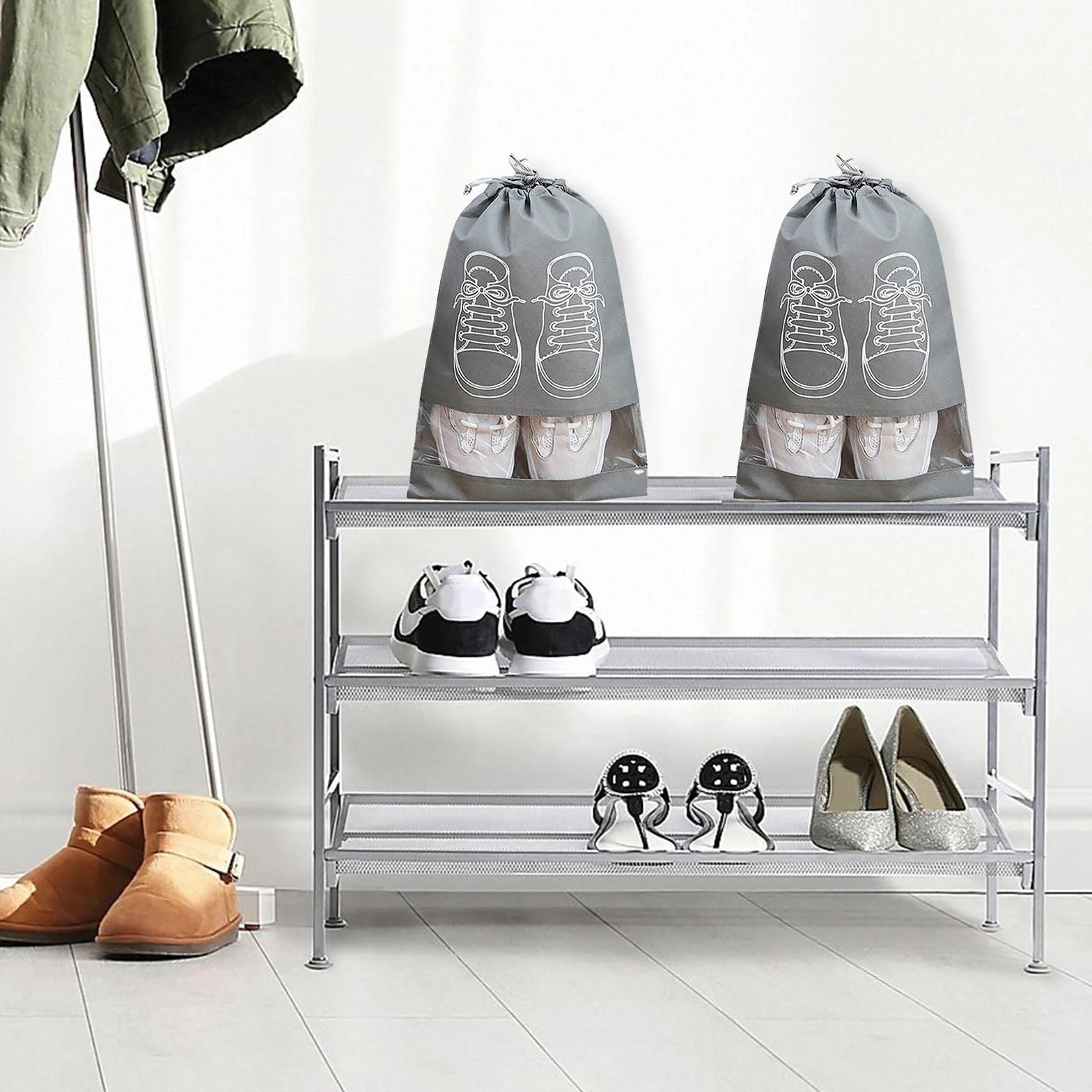 Lot de 5 Grands Sacs de Rangement pour Chaussures étanches à la Poussière avec Cordon de Serrage et Fente Transparente