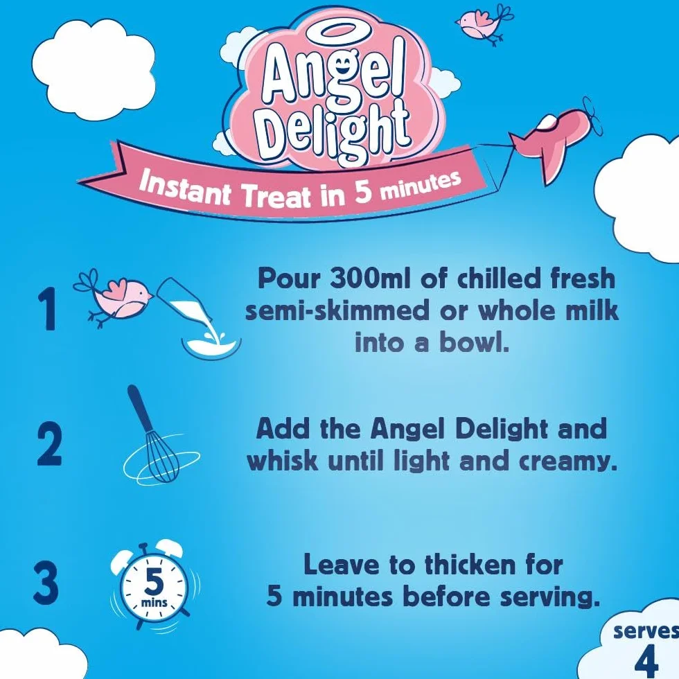 Angel Delight - Poudre pour dessert goût fraise - lot de 6 sachets de 59 g