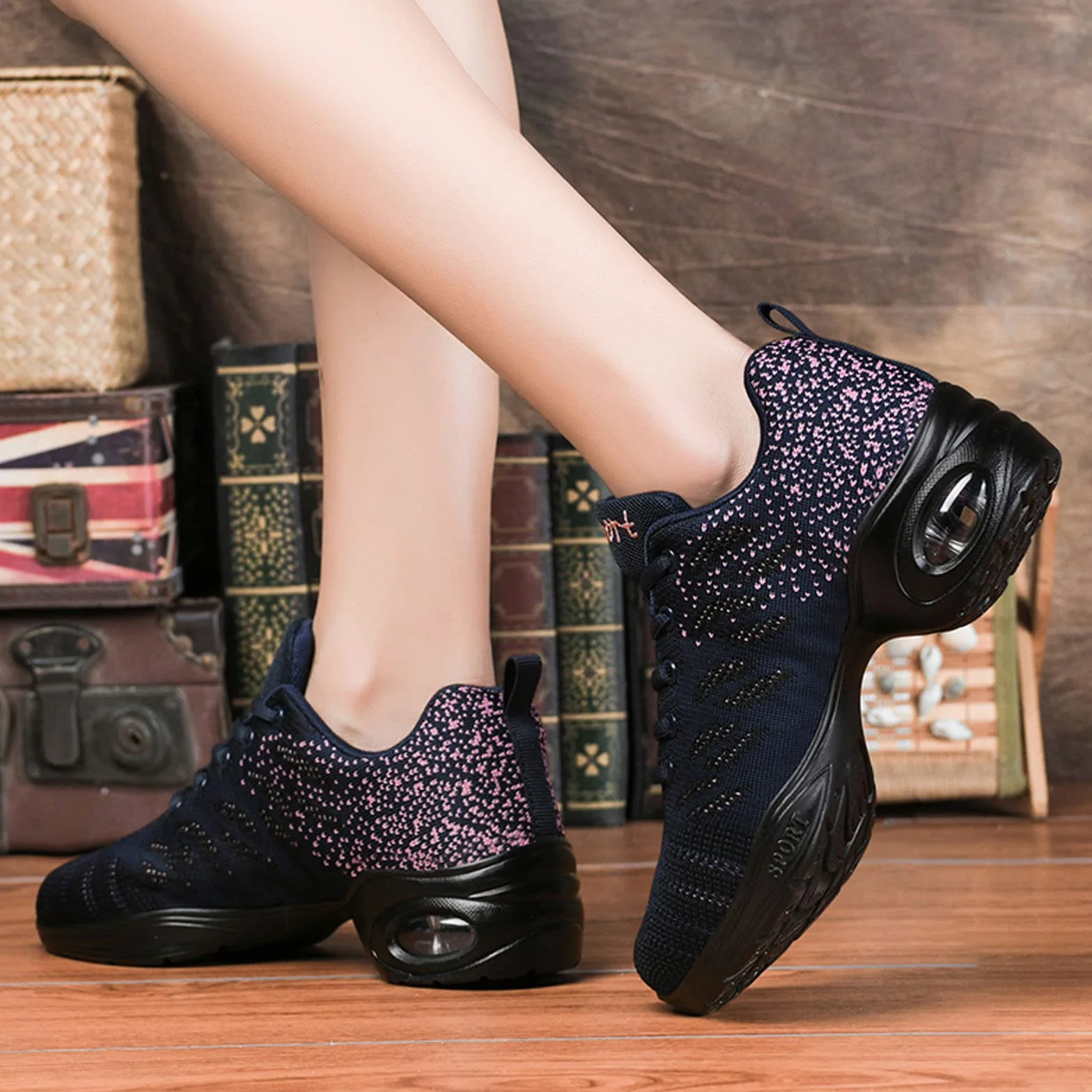 Chaussures de Jazz Femme à Lacets Baskets Danse Semelles Divisées