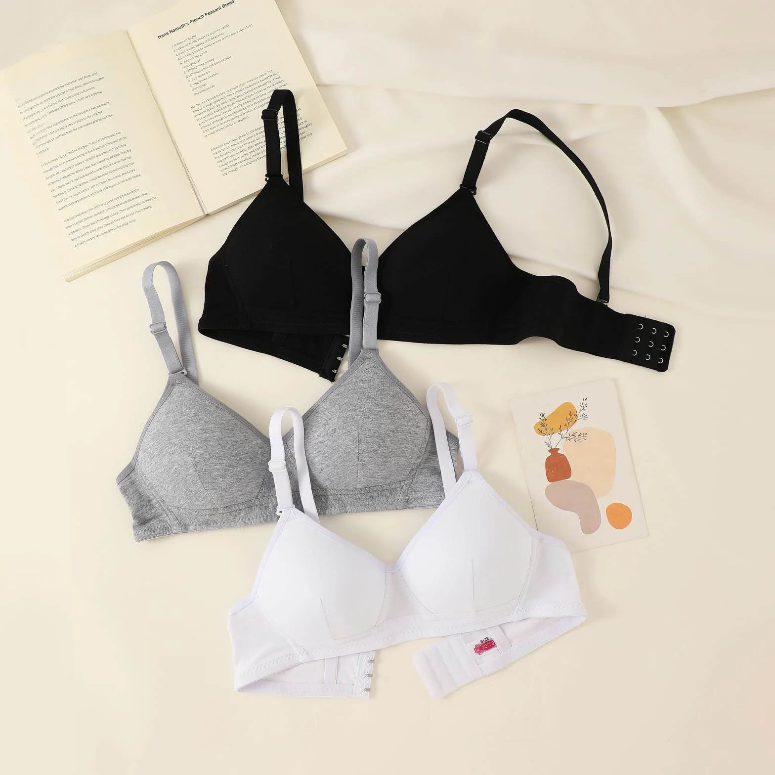 Lot de 3 Soutiens-Gorge de Sport en Coton pour Adolescentes avec Sangle Amovible