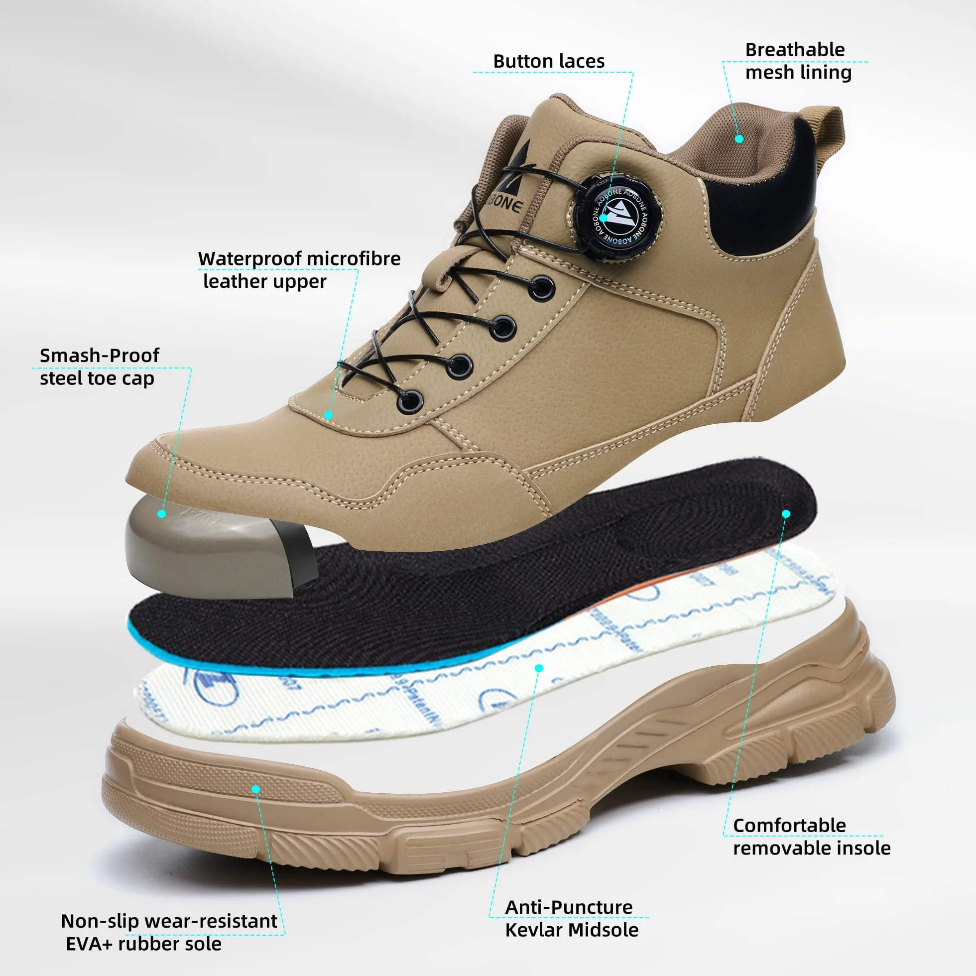 Chaussures de Sécurité Hommes Femmes Imperméables Antidérapants avec Embout en Acier Bottines de Travail Légères