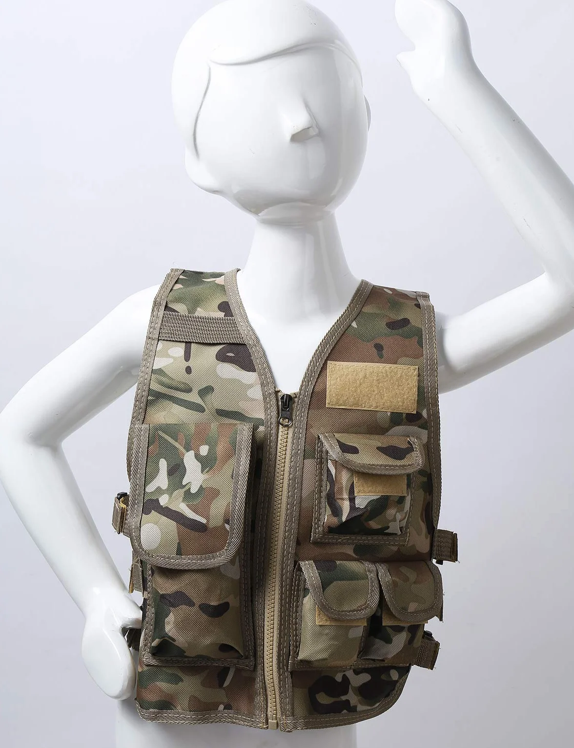 Gilet Militaire Adjustable Vêtement Combat Training Veste Extérieure Multi-Poches 5-14 Ans