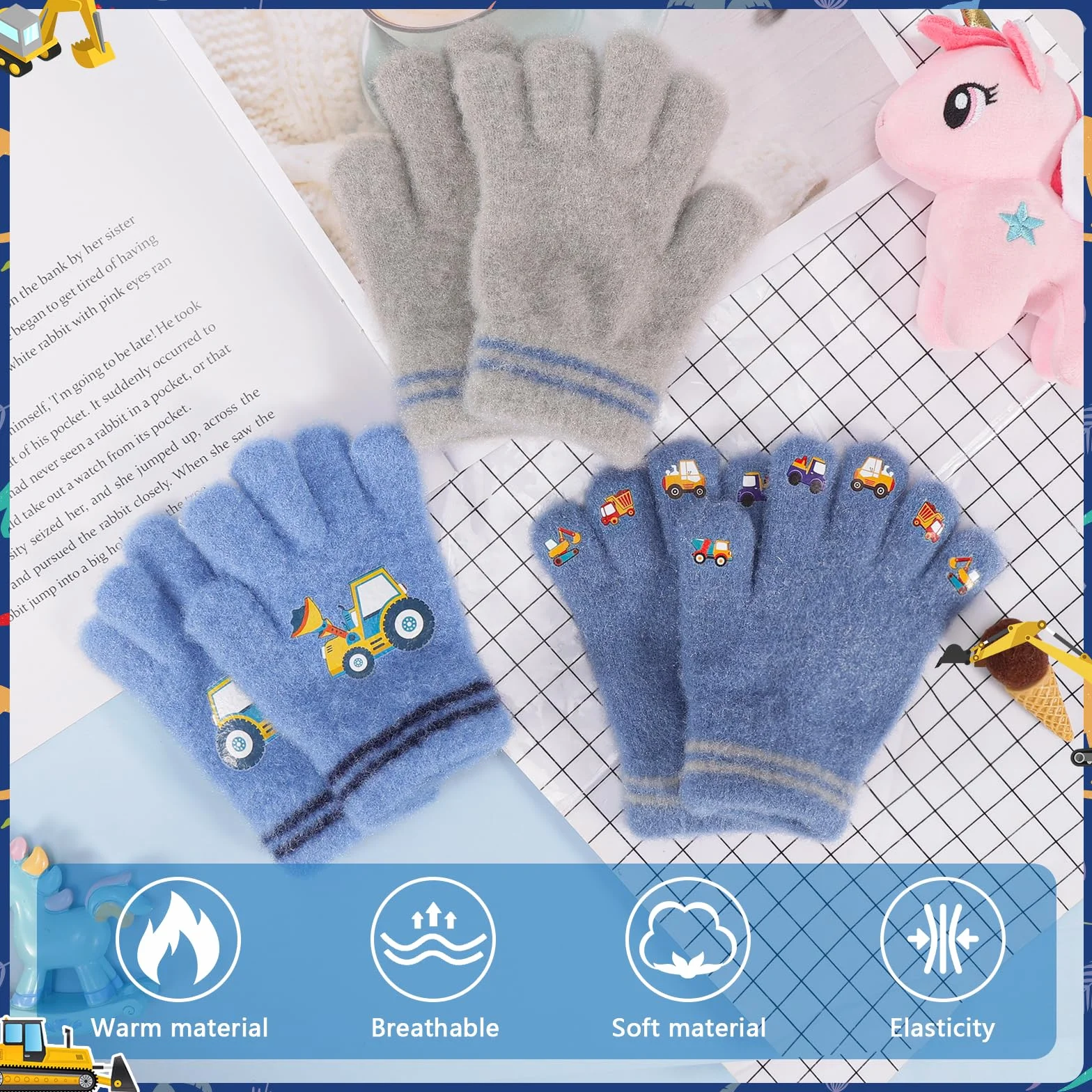 Gants magiques pour enfants lot de 3 paires mitaines thermiques d'hiver extensibles rayures 1-5 ans