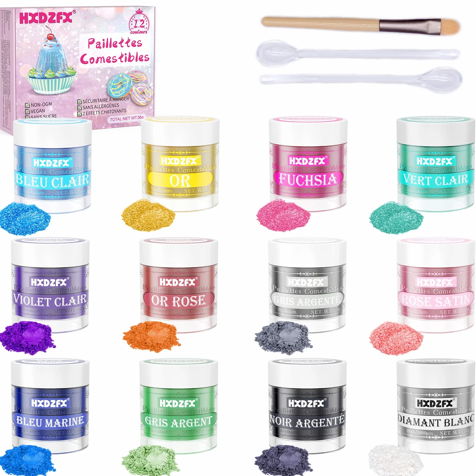 Paillettes Comestibles - 12 Couleurs Paillettes Alimentaires pour Boissons, Gâteaux, Chocolats, Muffins, Vodka, Cocktail, Crème (4g par Bouteille)