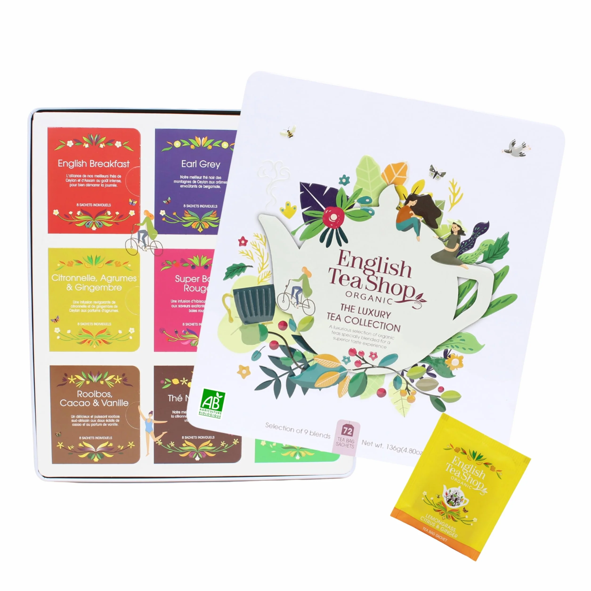 English Tea Shop - Coffret thés et infusions - Collection Luxury - 72 sachets de thés bio dans une belle boite à thé en métal - 9 mélanges de thés - Coffret cadeau thé à offrir
