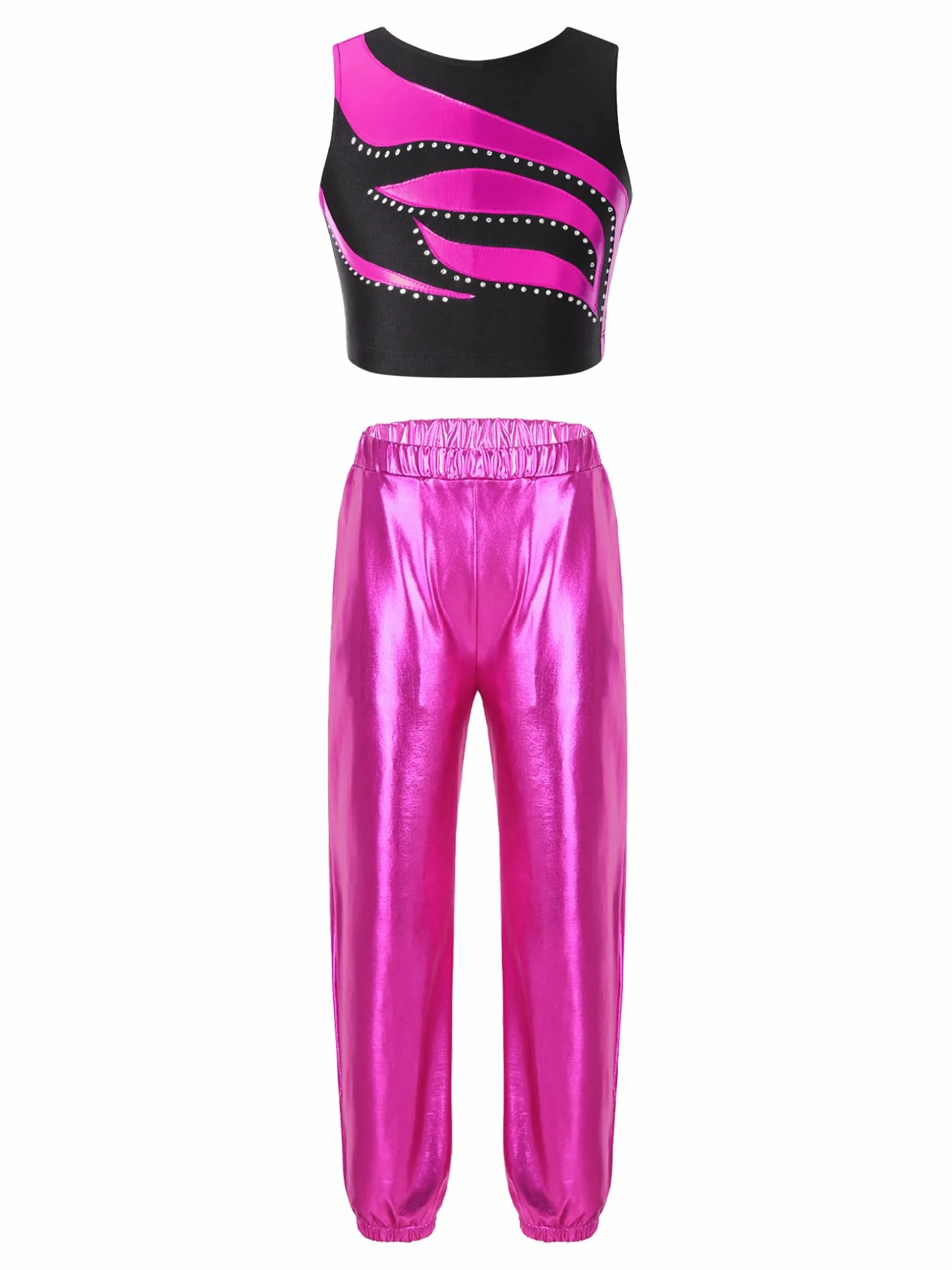Renvena Tenues de Danse Deux Pièces pour Jeunes Filles Gymnastes Danseuses Ballet Haut Court Ondulé Leggings Vêtements Sport