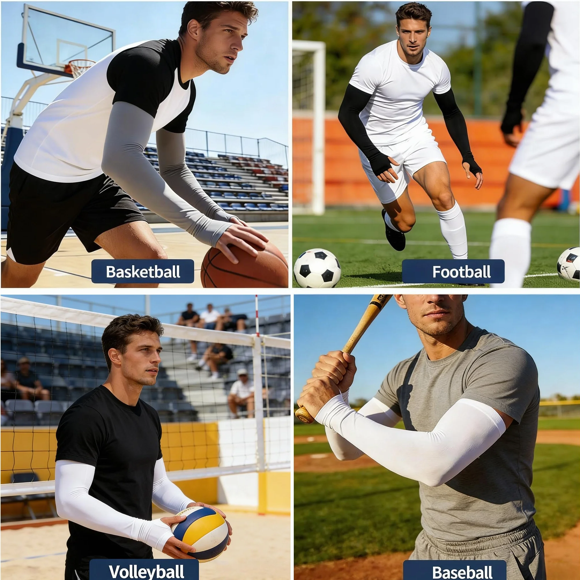 Lot de 5 Paires Manchettes Bras Compression Sport Anti UV UPF 50+ Rafraîchissant Respirant