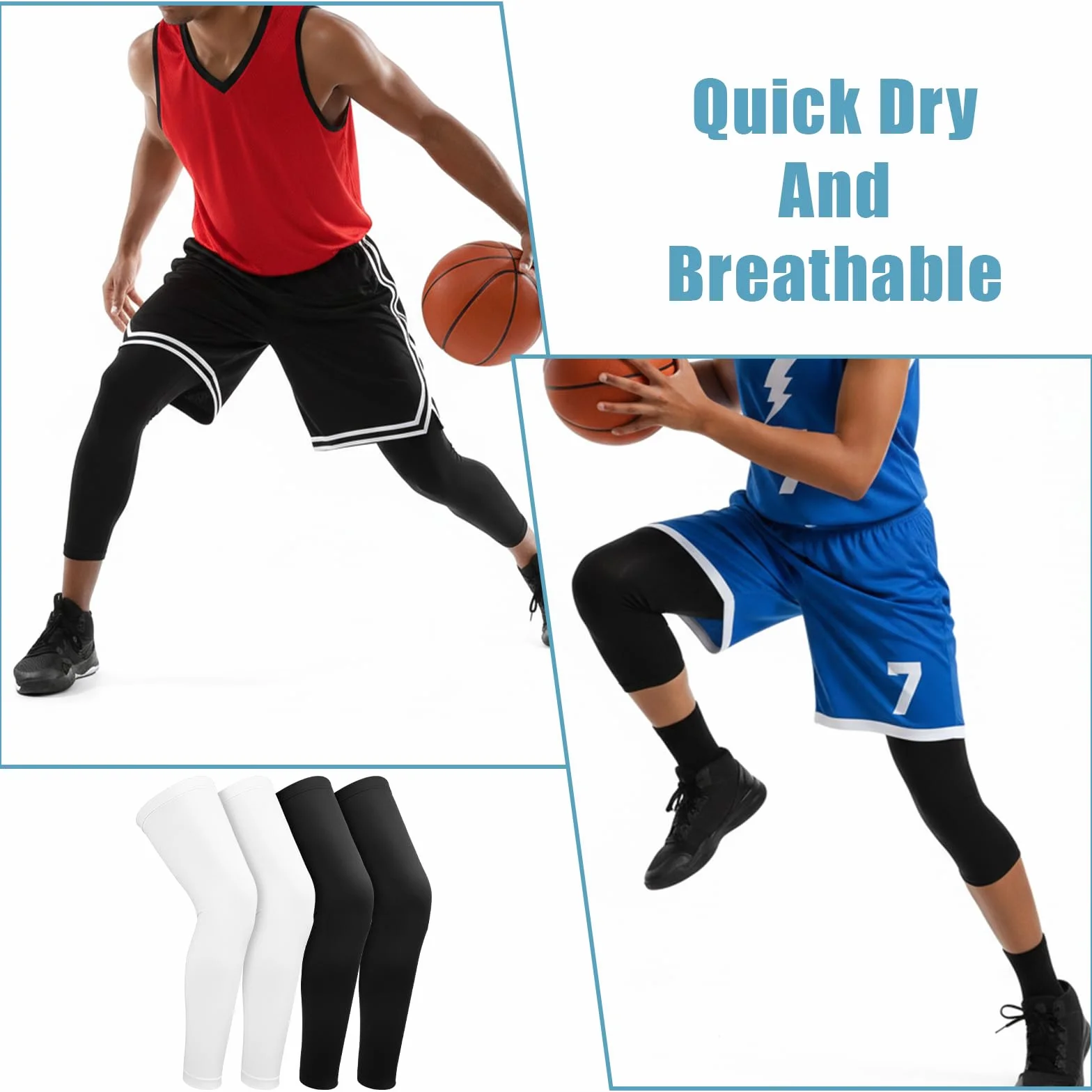 Lot de 2 paires de jambières de cyclisme pour homme - Compression - Protection solaire - Course à pied