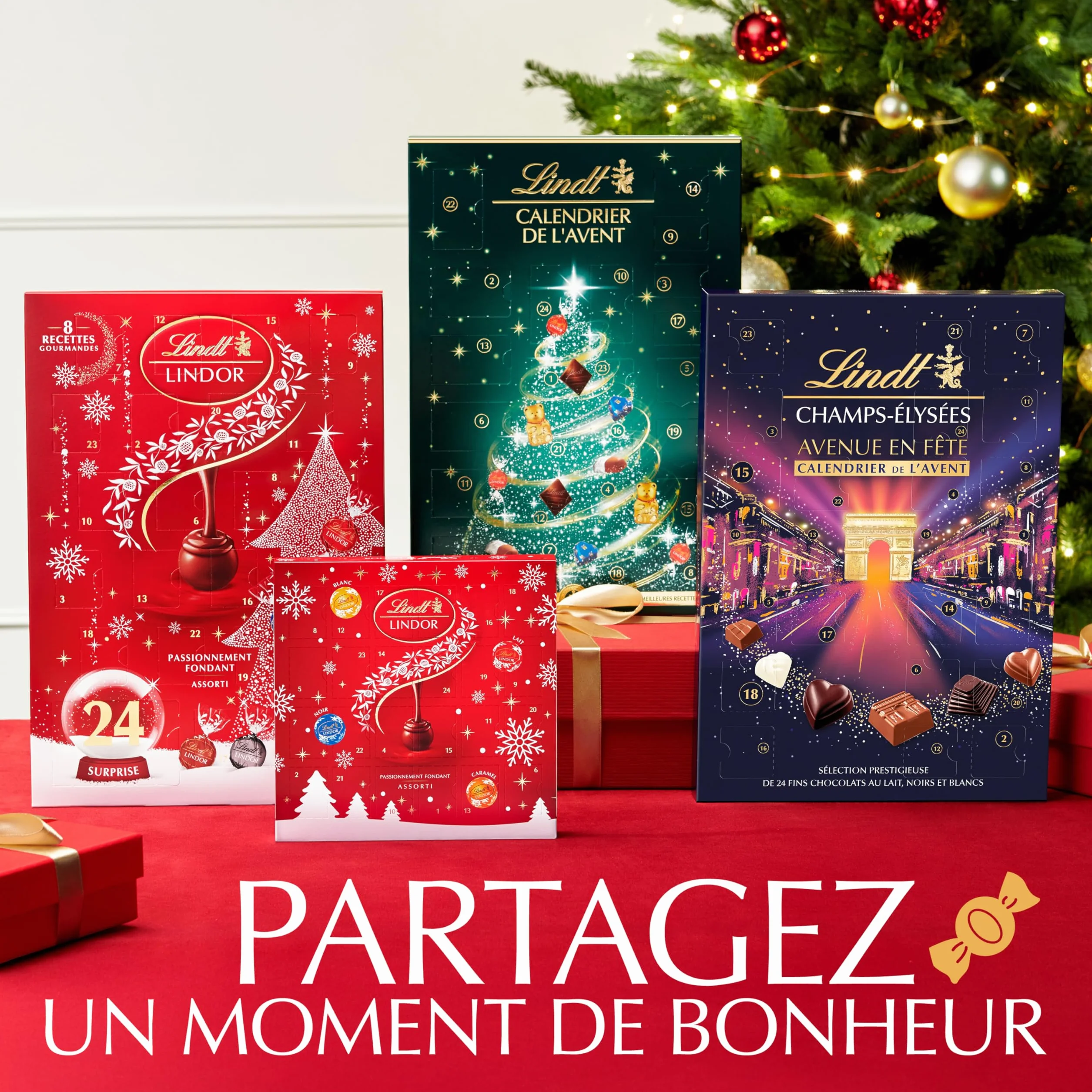 Lindt - Calendrier de l'Avent - Assortiment de Chocolats au Lait, Noirs et Blancs - Idéal pour Noël, 221g