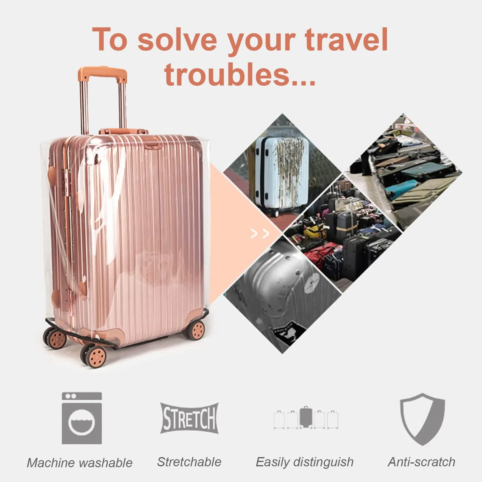 Housse de Valise Transparente en PVC, Protection Imperméable pour Bagages