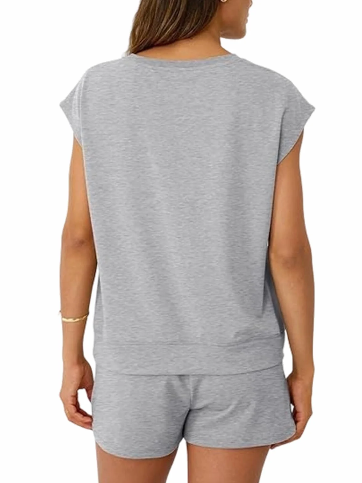 Ensemble Femme Ete 2 Pièces Chic Elegant Survêtement sans Manches Col Rond Short Poches Tenue Sport