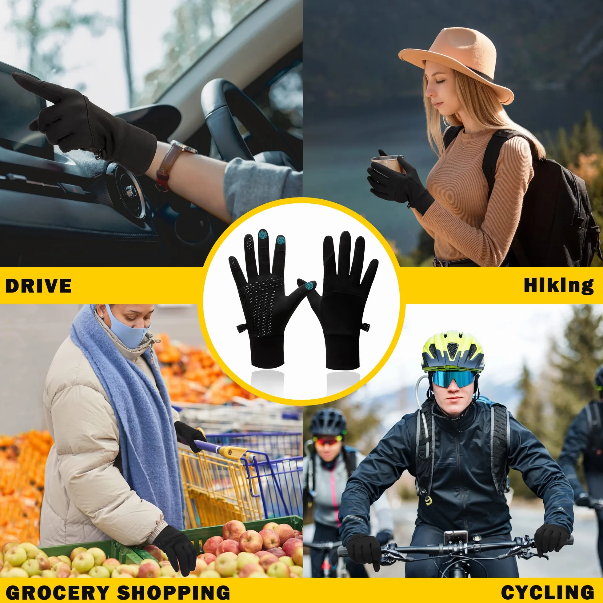 Gants de Course écran Tactile Coupe-Vent Antidérapant Cyclisme Vélo Conduite Sportive