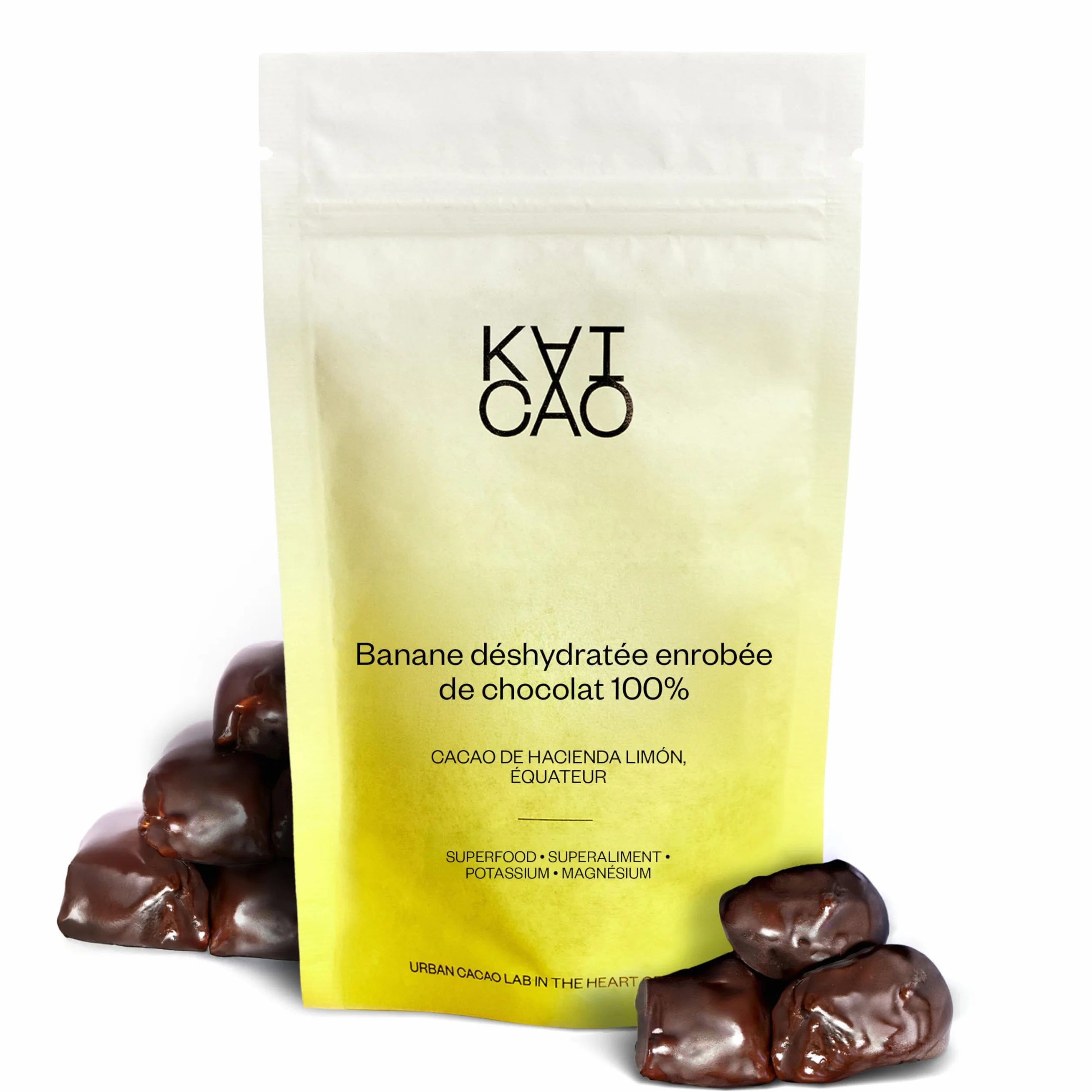 Kaicao Barres Énergétiques de Bananes Déshydratées Enrobées de Chocolat Noir 100% Pur - Sans Sucre Ajouté, Sans Gluten, Sans Lactose, Vegan - Snacks Sains au Cacao Hacienda Limón, Équateur