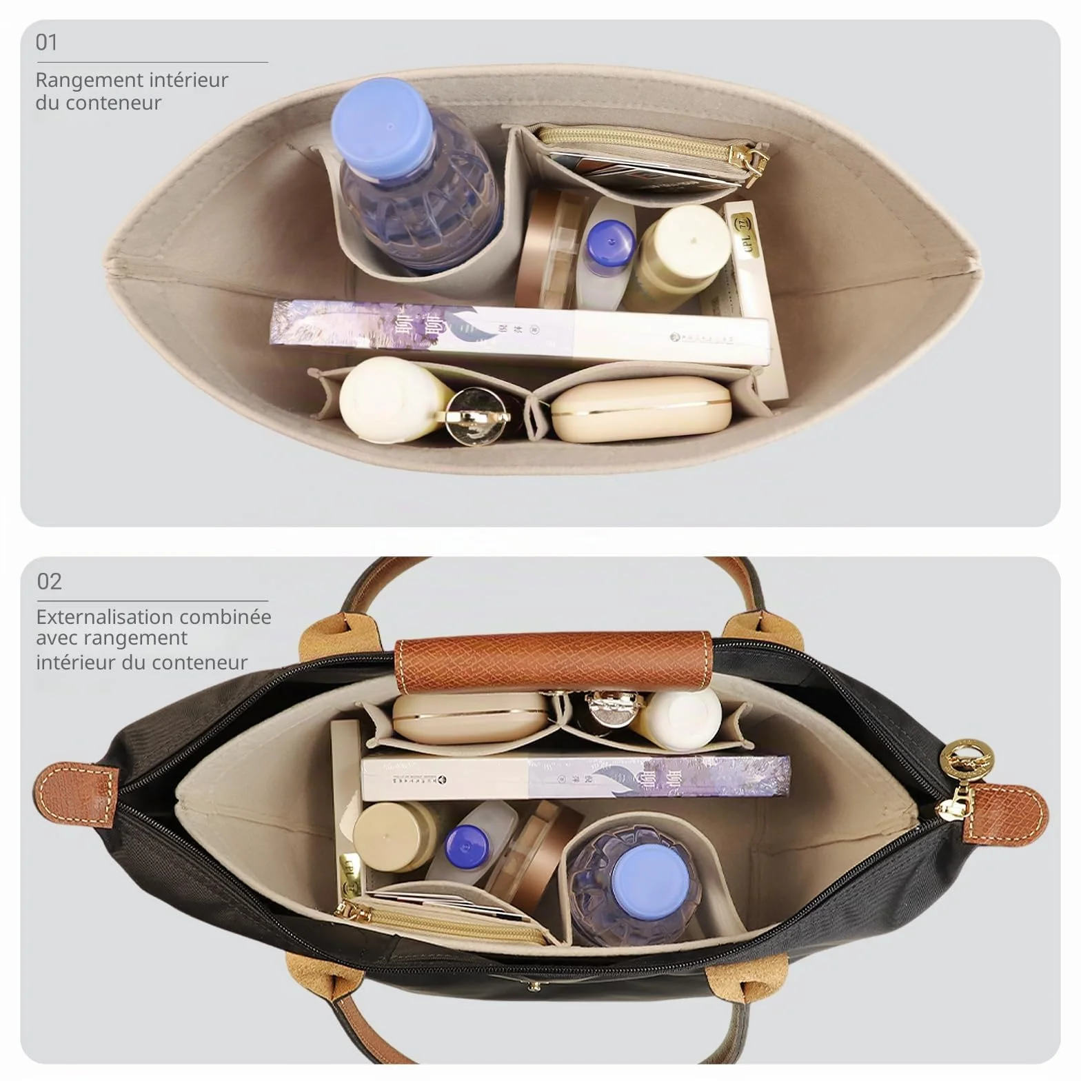 Lckaey Y012 Organiseur de sac à main Le pliage, taille M, beige