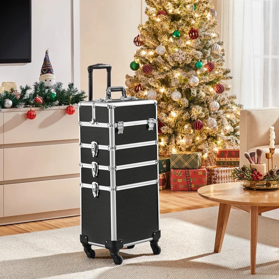 Yaheetech Mallette de Maquillage 4 en 1 Trolley à Maquillage Noir