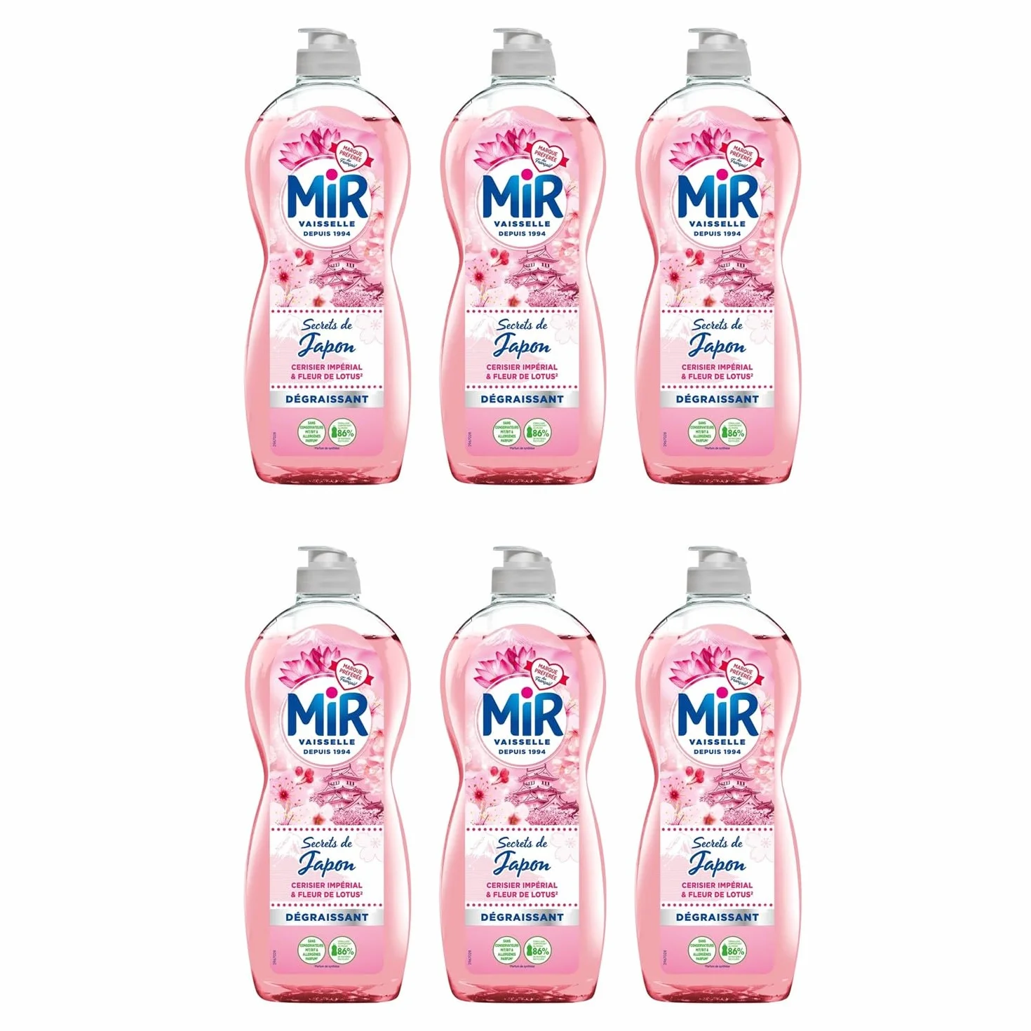 MIR Liquide vaisselle Secrets de Japon Fleur de Lotus & Cerisier Impérial - Lot de 6 x 675ml