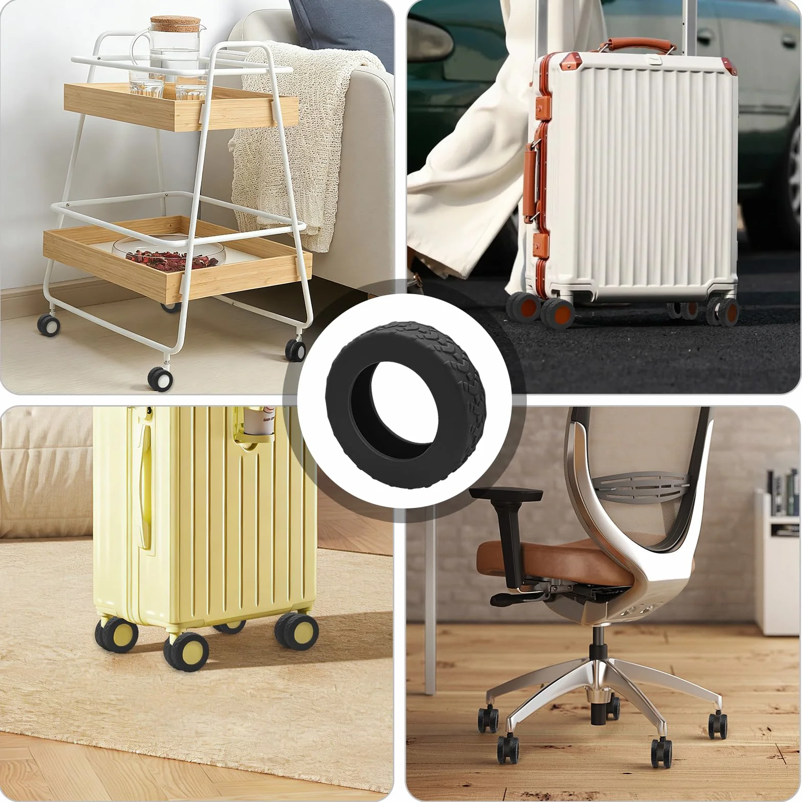 Housses de Roulettes de Valise en Silicone, 8 Pièces, Protège Roues pour Bagages et Chaises de Bureau