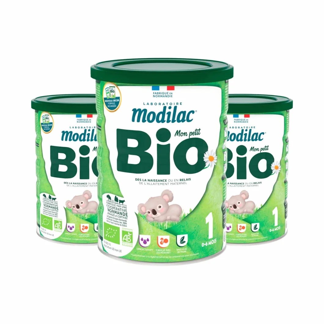Modilac - Lait Infantile en Poudre Bio 1 - Riche en DHA, Sans Huile de Palme - Convient en Relais de l'Allaitement Maternel - Certifié AB - 1er Age, de 0 à 6 Mois - Lot de 3x800g