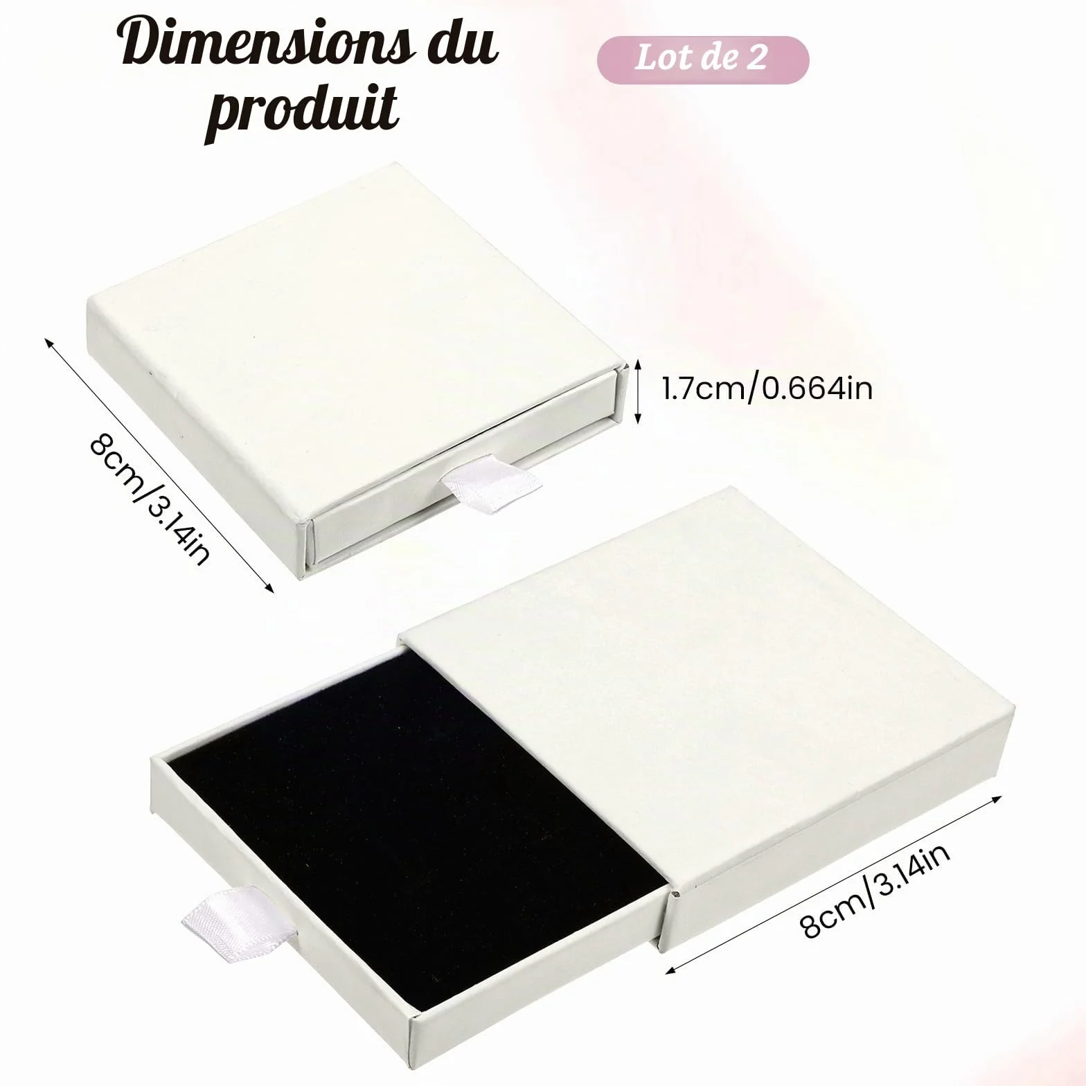Boîte à bijoux Petite boîte cadeau 2 pièces (8x8x1,8 cm, Crème blanc)