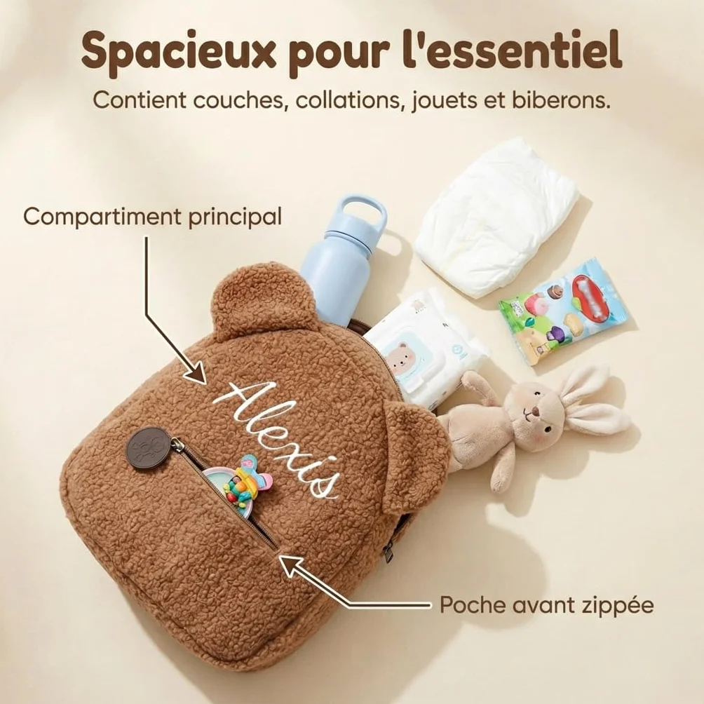 Sac à Dos Enfant Personnalisable Broderie 31cm Kaki Petit Cartable Maternelle Fille Garçon