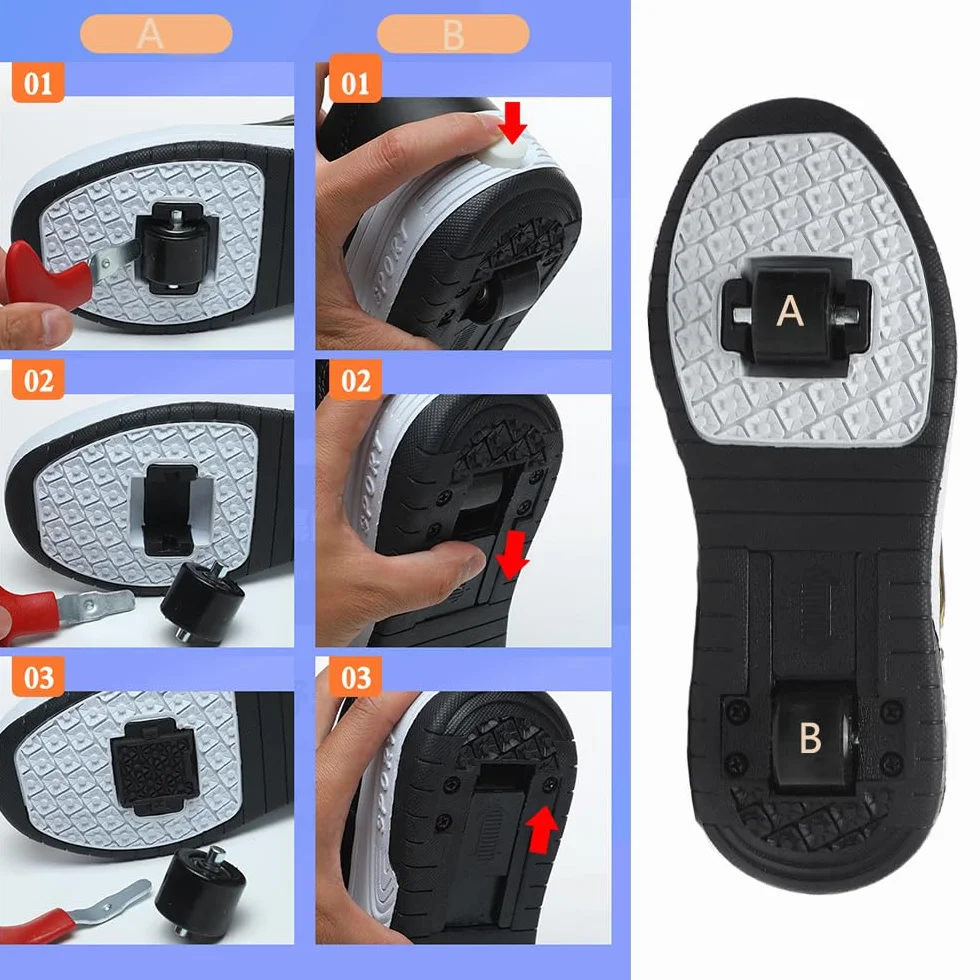 Mateju 2 en 1 Patins à roulettes Enfant Fille Garçon, Chaussures de Skateboard LED avec Roues Retractable Automatiques, 30-41 EU