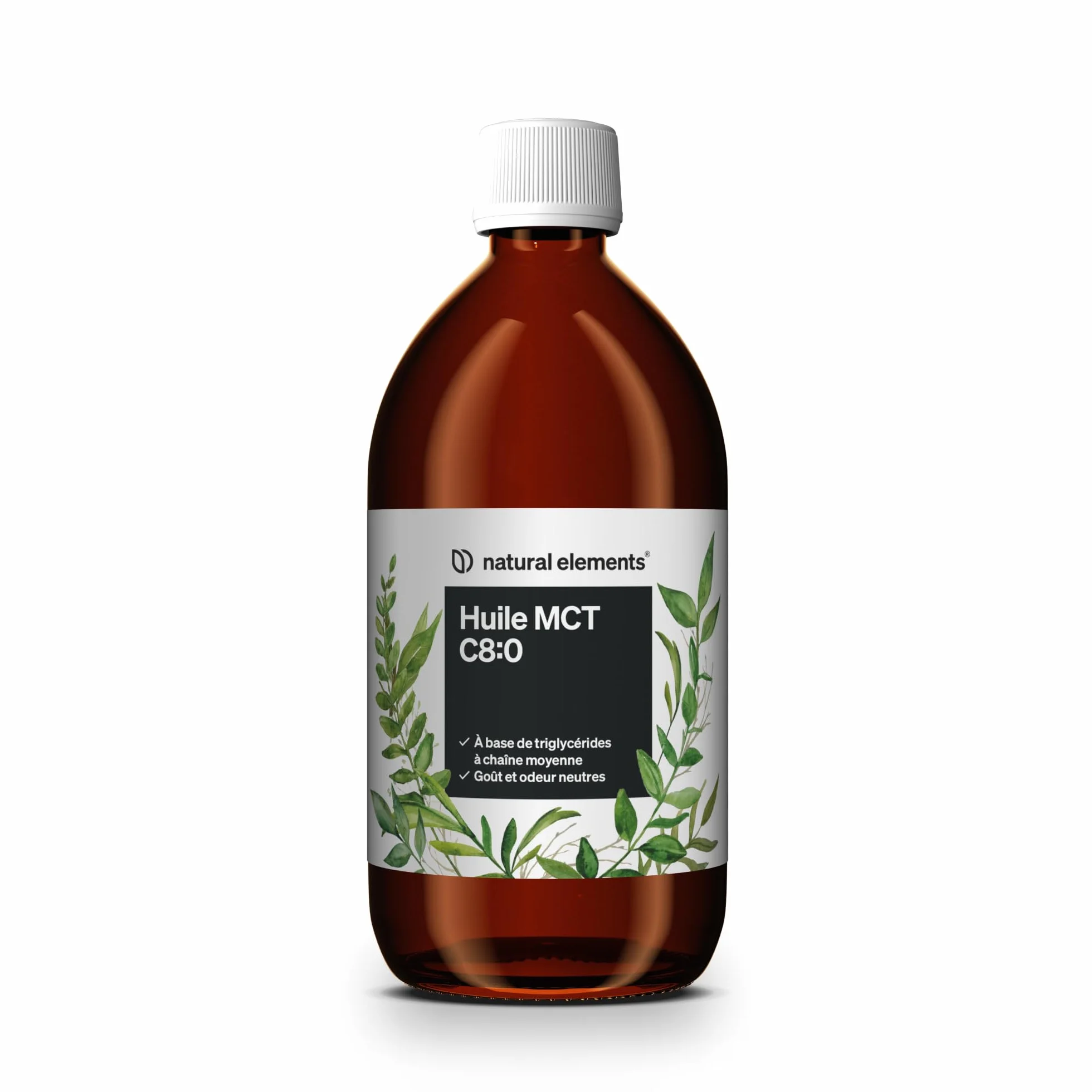 Huile MCT – 500ml – acide caprylique C8 issu d’huile de coco à 100% – goût et odeur neutres – végane, sans additifs inutiles
