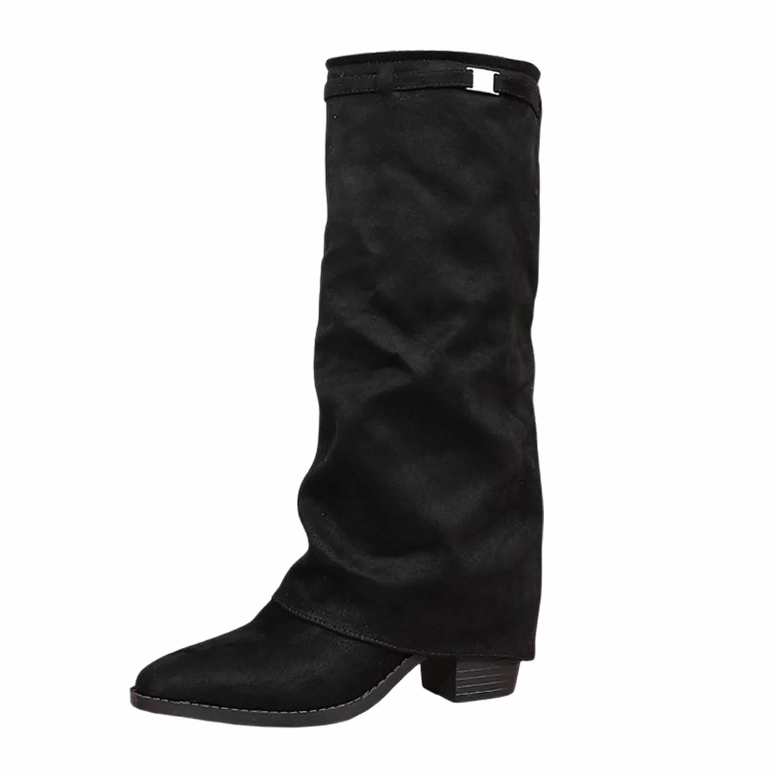 Bottes Cuissardes Mi-Hautes en Suédine pour Femme Bout Pointu Confortable Cuir Mollet Large Hiver
