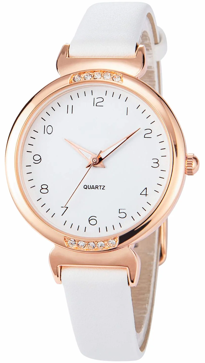Montre Femme Cuir Or Rose Noir Blanc Quartz Analogique