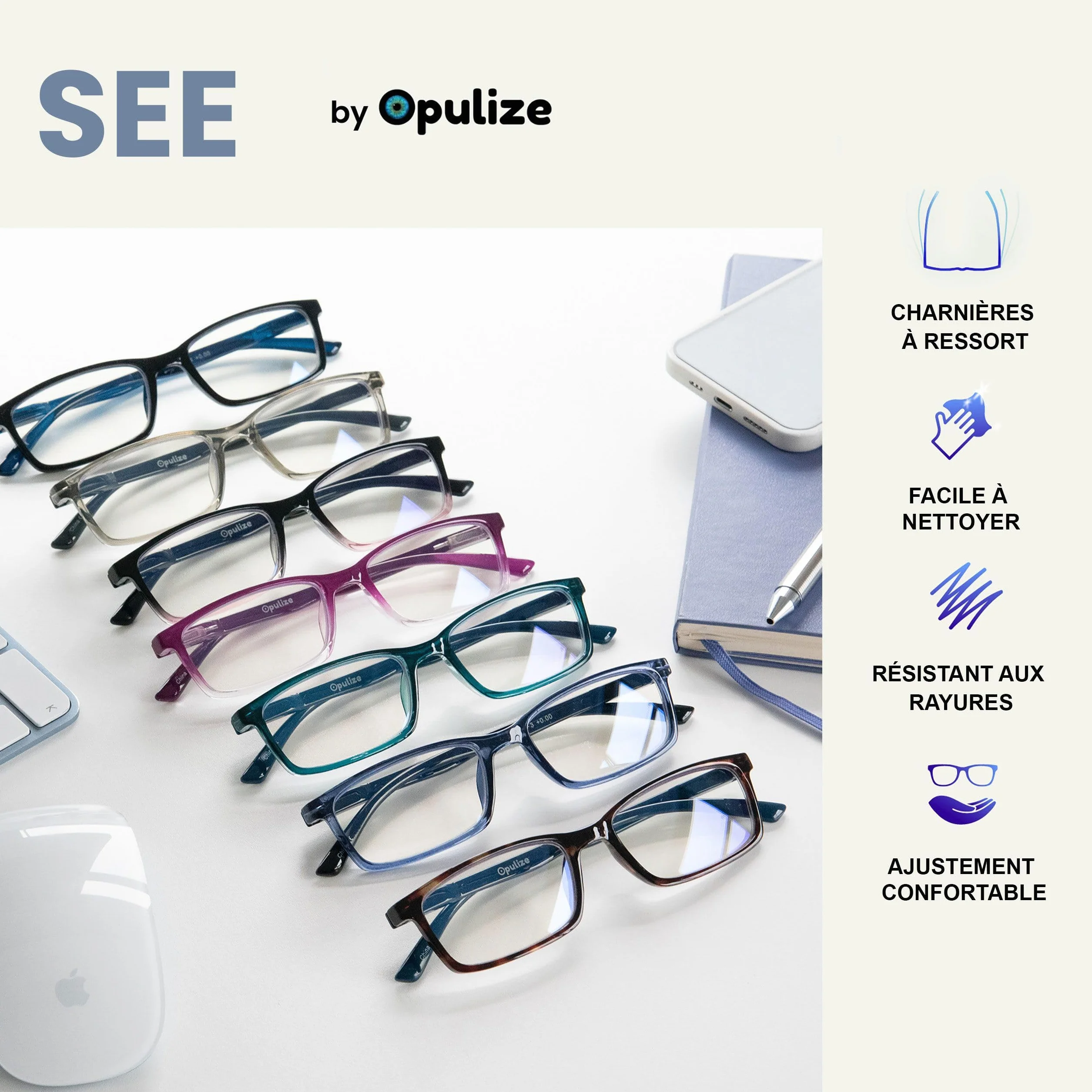 Lunettes Anti-Lumière Bleue Monture Étroite Charnières à Ressort B9-3+0.00