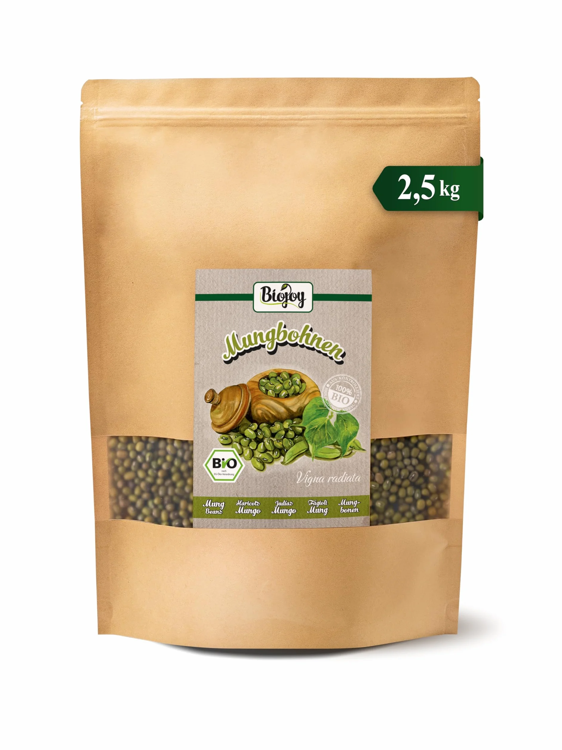 Biojoy Haricots Mungo BIO (2,5 kg), séchés et entières, sans additifs