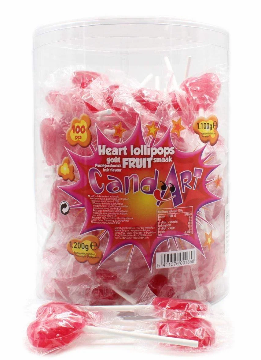 Sucettes Coeur Fruit 1200 Grs (+/-100 Pcs)