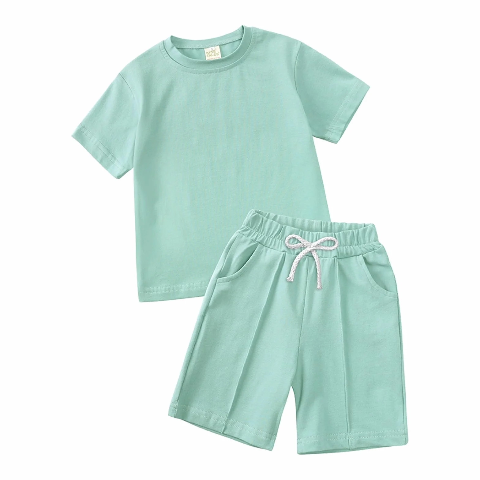 Ensemble Enfant 2 Pièces Short Tee Shirt d'été Couleur Unie Manches Courtes Lot De 2 Survêtements Confortable Respirant Casual Jogging Sport Plage 1-13 ans
