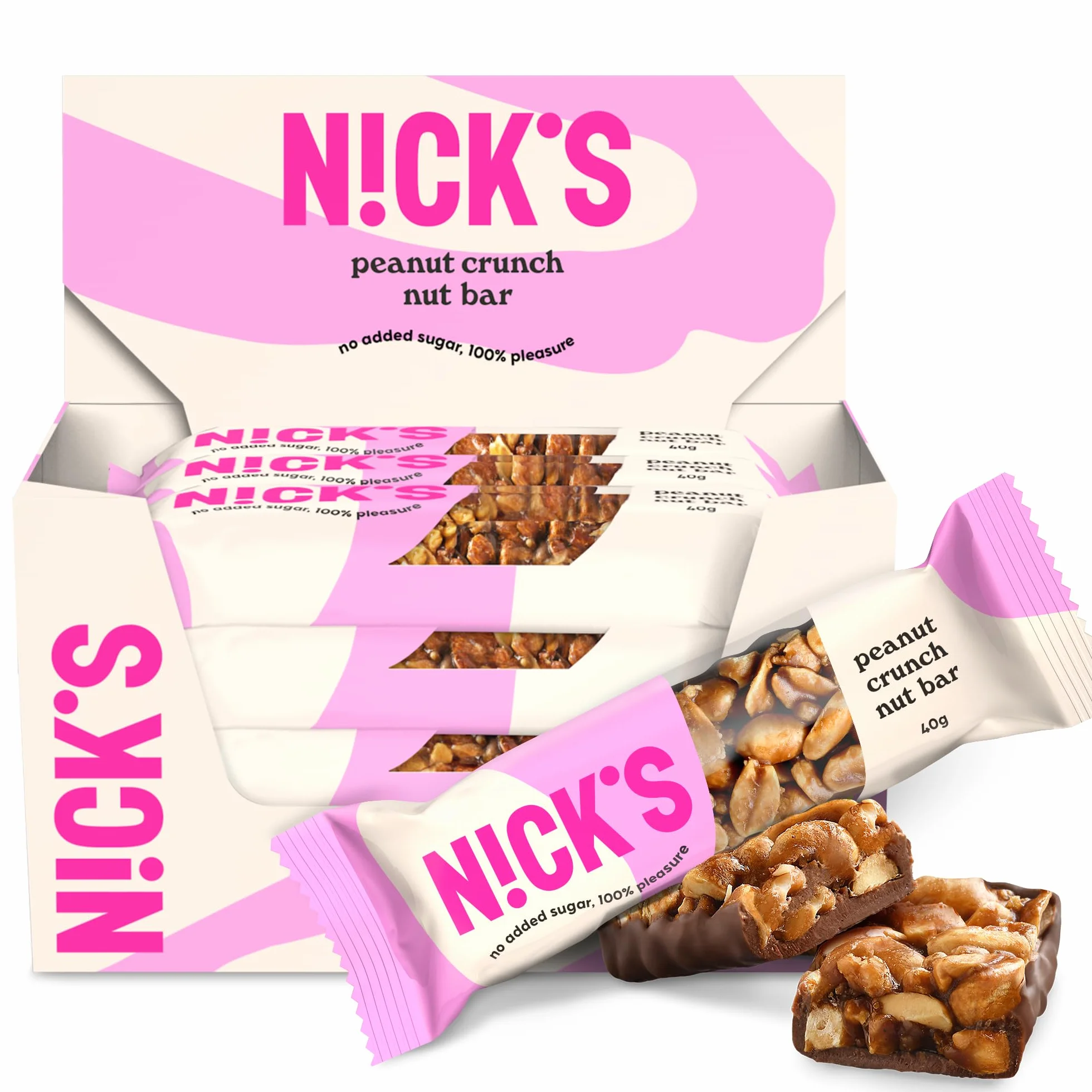 NICKS Keto Barre Chocolat et Cacahuètes | Vegan Nut Bar Sans Sucre Ajouté, Sans Gluten & Sans Huile de Palme | Riche en Fibres, Faible en Glucides (12x40g)