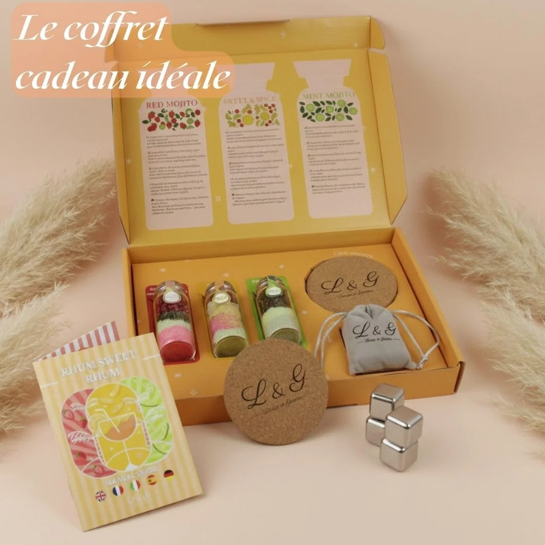 L&G - Coffret Rhum Arrangé “RhumSweetRhum” | Kit Fabrication Maison avec Épices Naturelles | 3 Fioles Saveurs Exotiques + Glaçons + Dessous de Verre | Idée Cadeau Noël ou Secret Santa