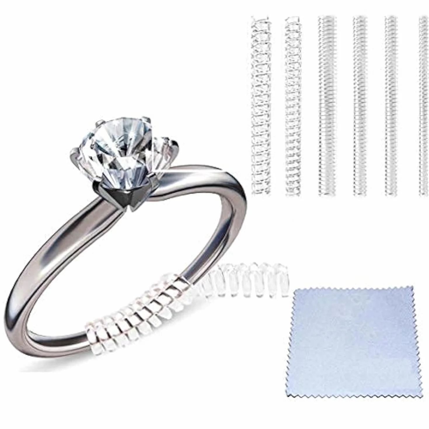 Eiito Ajusteurs pour bagues Lot de 4 Tailles Ring Sizer Adjuster Réducteurs de Bagues 1.2mm/2mm/3mm/4mm avec Chiffon en Polissage d'argent