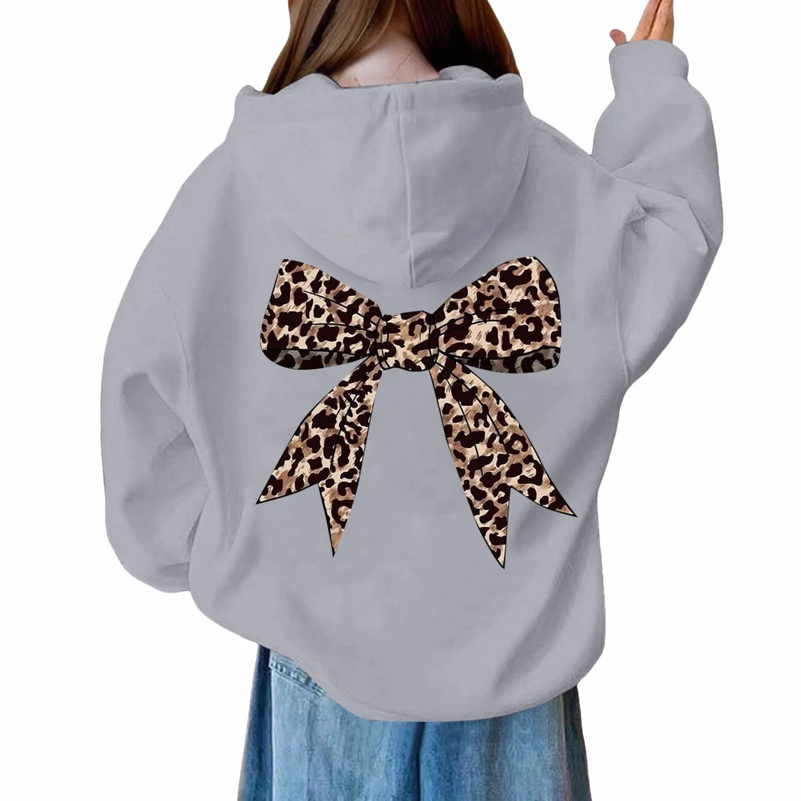 Sweat à capuche fille nœud léopard imprimé graphique manches longues pull école décontracté