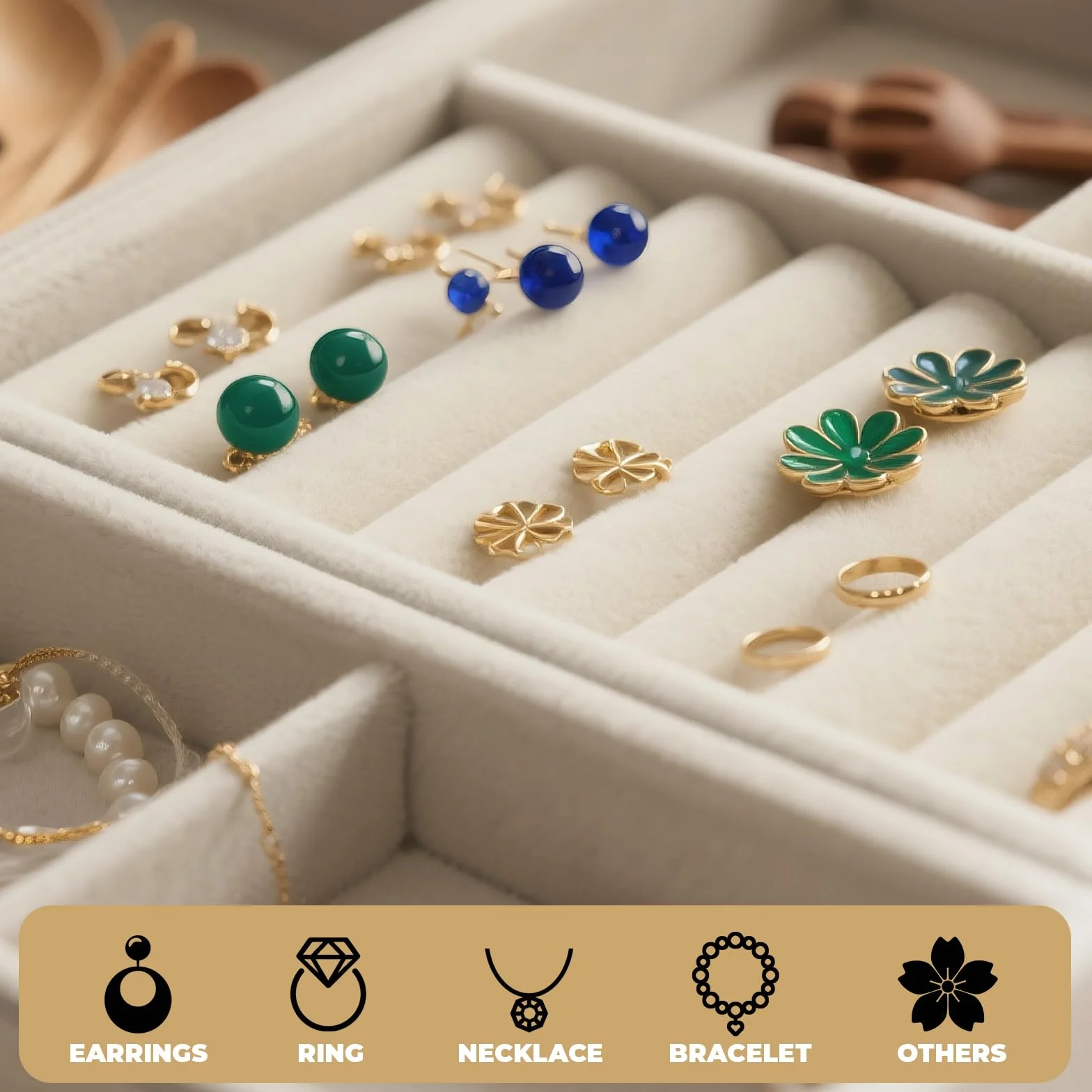 Lot de 8 Plateaux Organisateur Bijoux en Velours Empilables - Rangement Tiroir